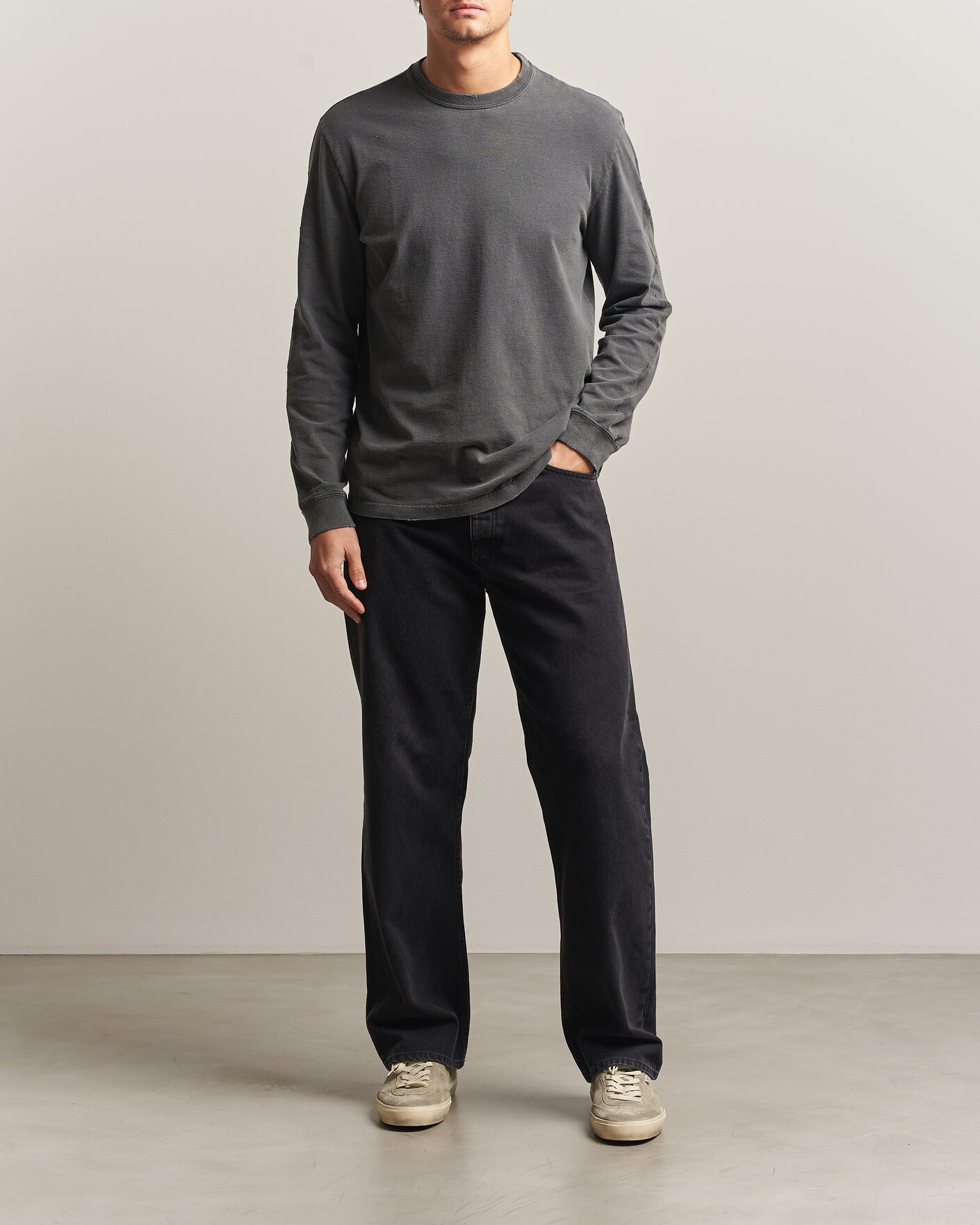 Homme | Pulls Et Tricots | Golden Goose | Long Sleeve Garment Dyed T-Shirt Anthracite