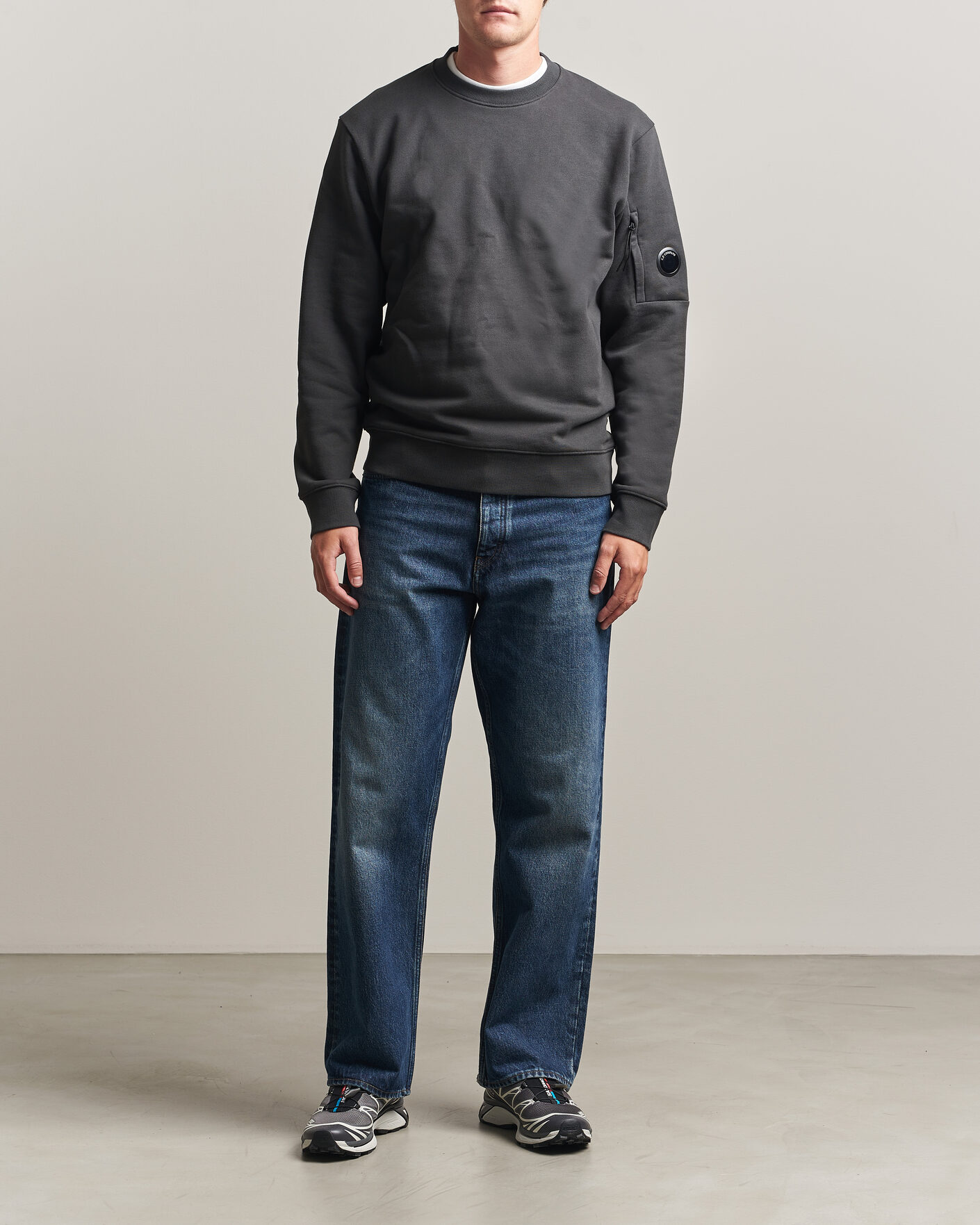 Homme | Pulls Et Tricots | C.P. Company | Diagonal Raised Fleece Lens Sweatshirt Dark Grey