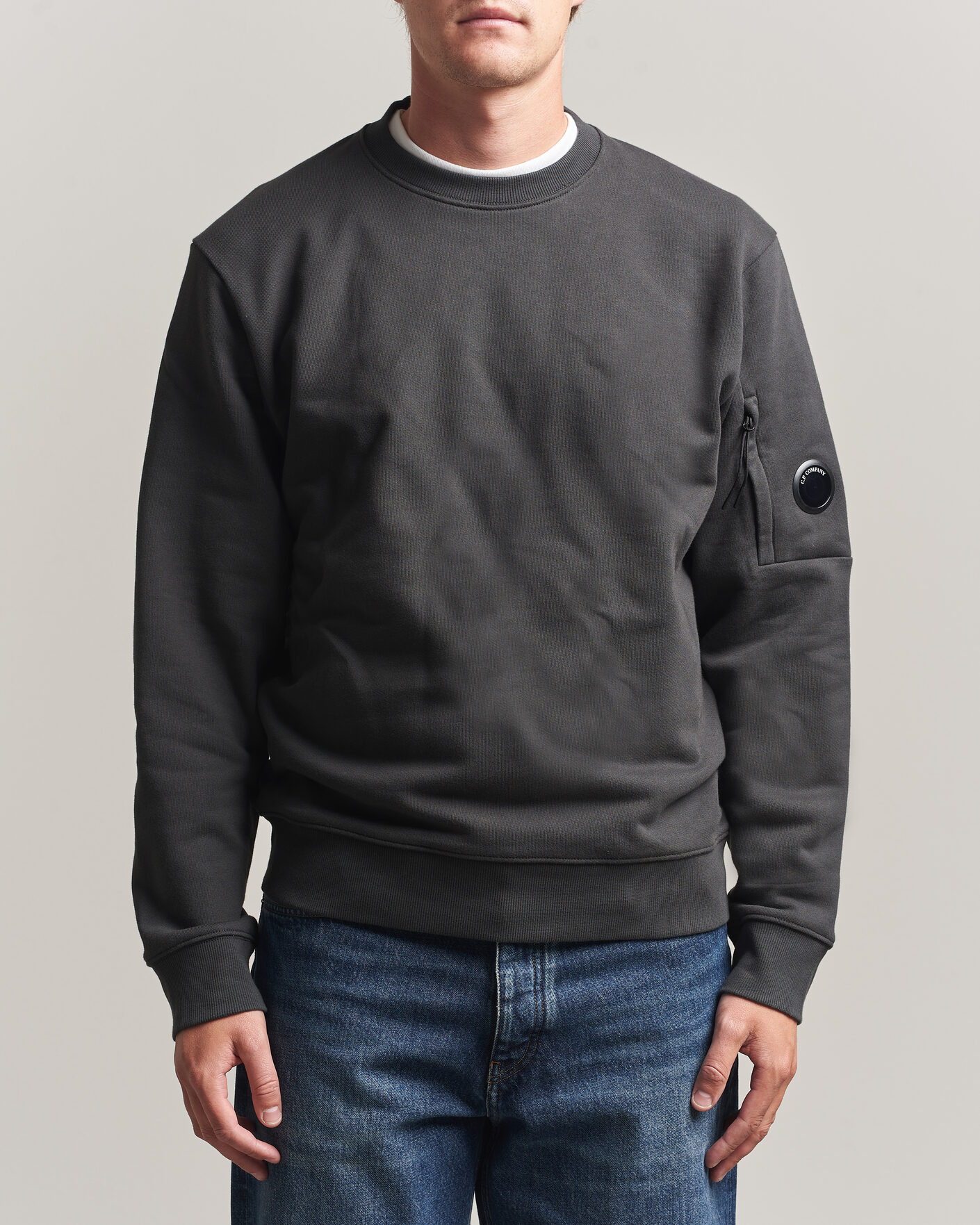 Homme | Pulls Et Tricots | C.P. Company | Diagonal Raised Fleece Lens Sweatshirt Dark Grey