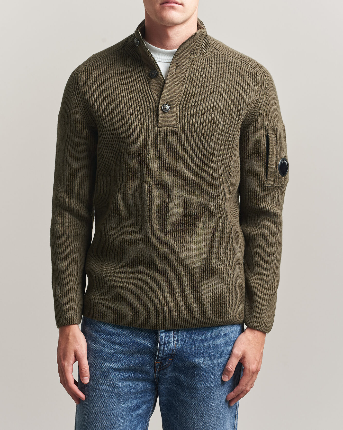 Homme | Pulls Et Tricots | C.P. Company | Full Rib Knitted Cotton Half Button Dark Green