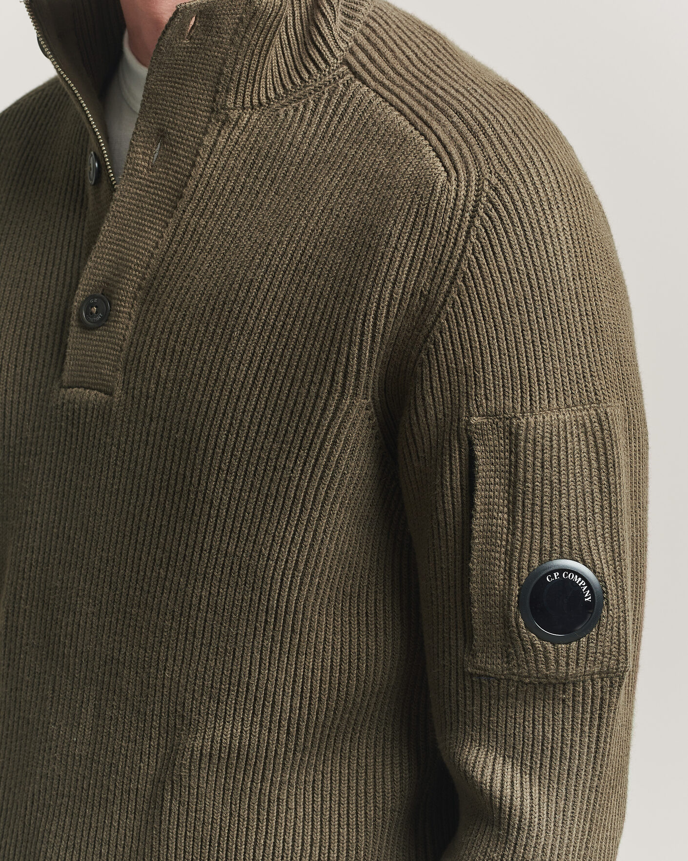 Homme | Pulls Et Tricots | C.P. Company | Full Rib Knitted Cotton Half Button Dark Green
