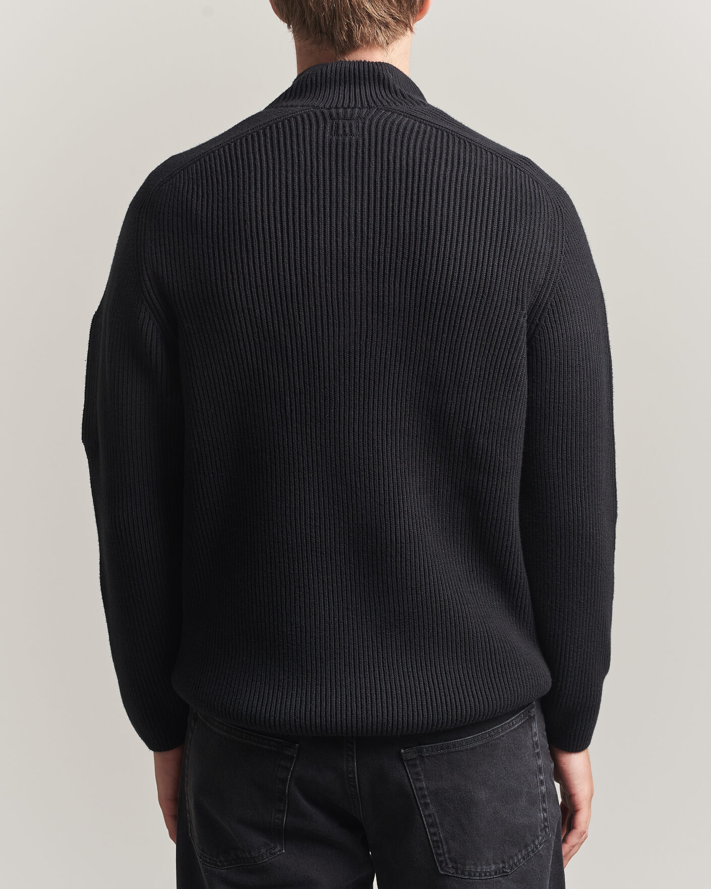Homme | Pulls Et Tricots | C.P. Company | Full Rib Knitted Cotton Half Button Black