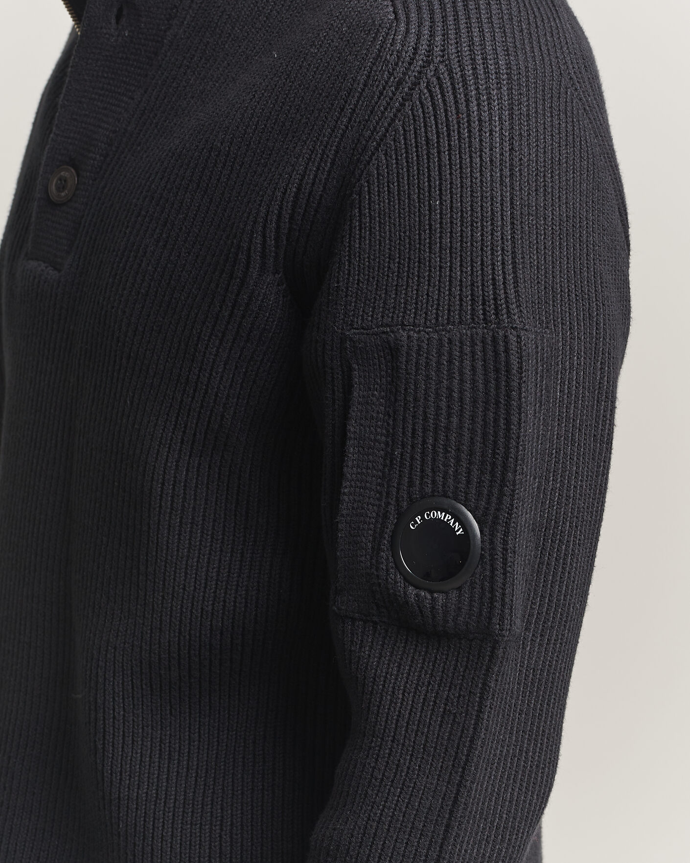 Homme | Pulls Et Tricots | C.P. Company | Full Rib Knitted Cotton Half Button Black