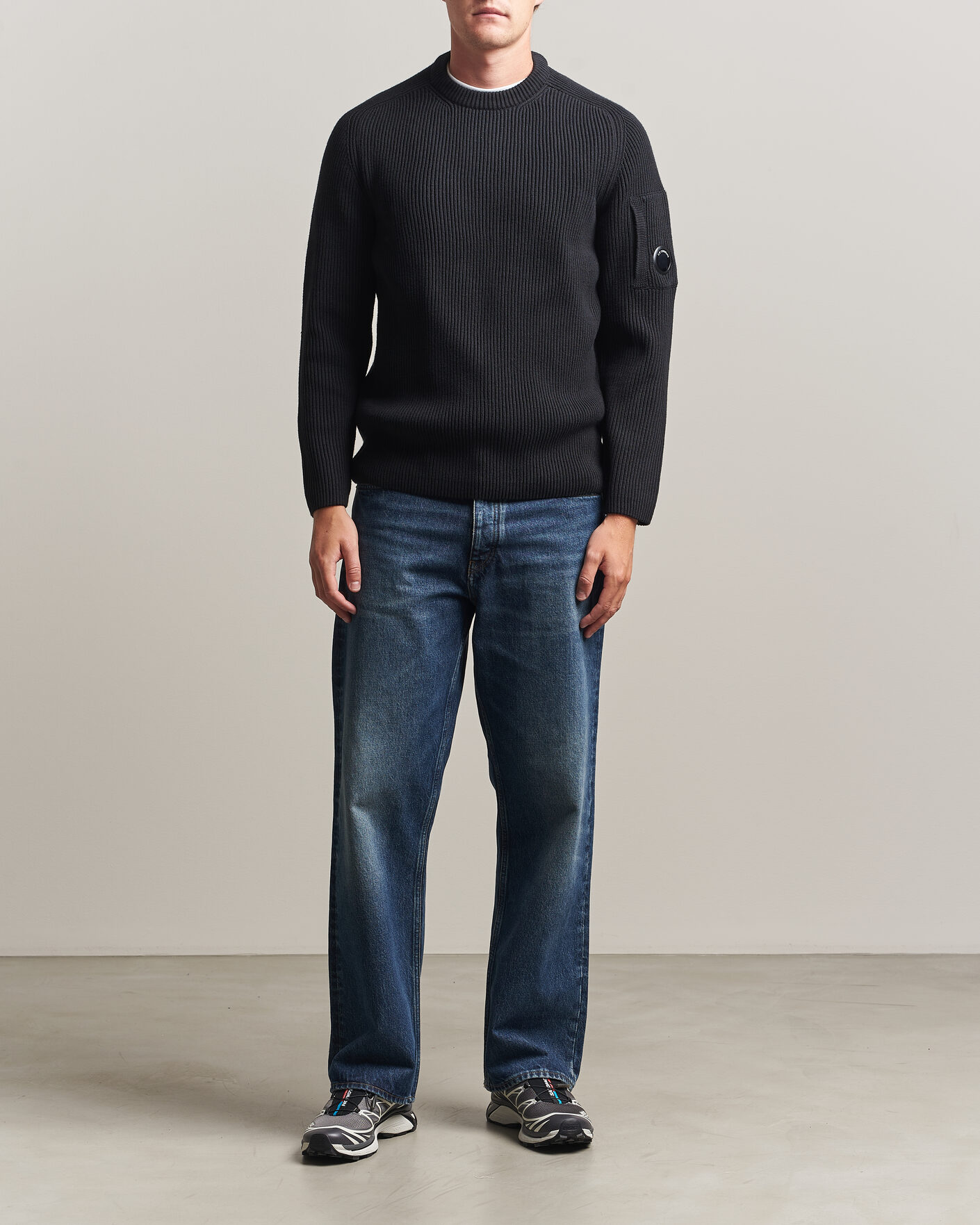 Homme | Pulls Et Tricots | C.P. Company | Full Rib Knitted Cotton Crew Neck Black