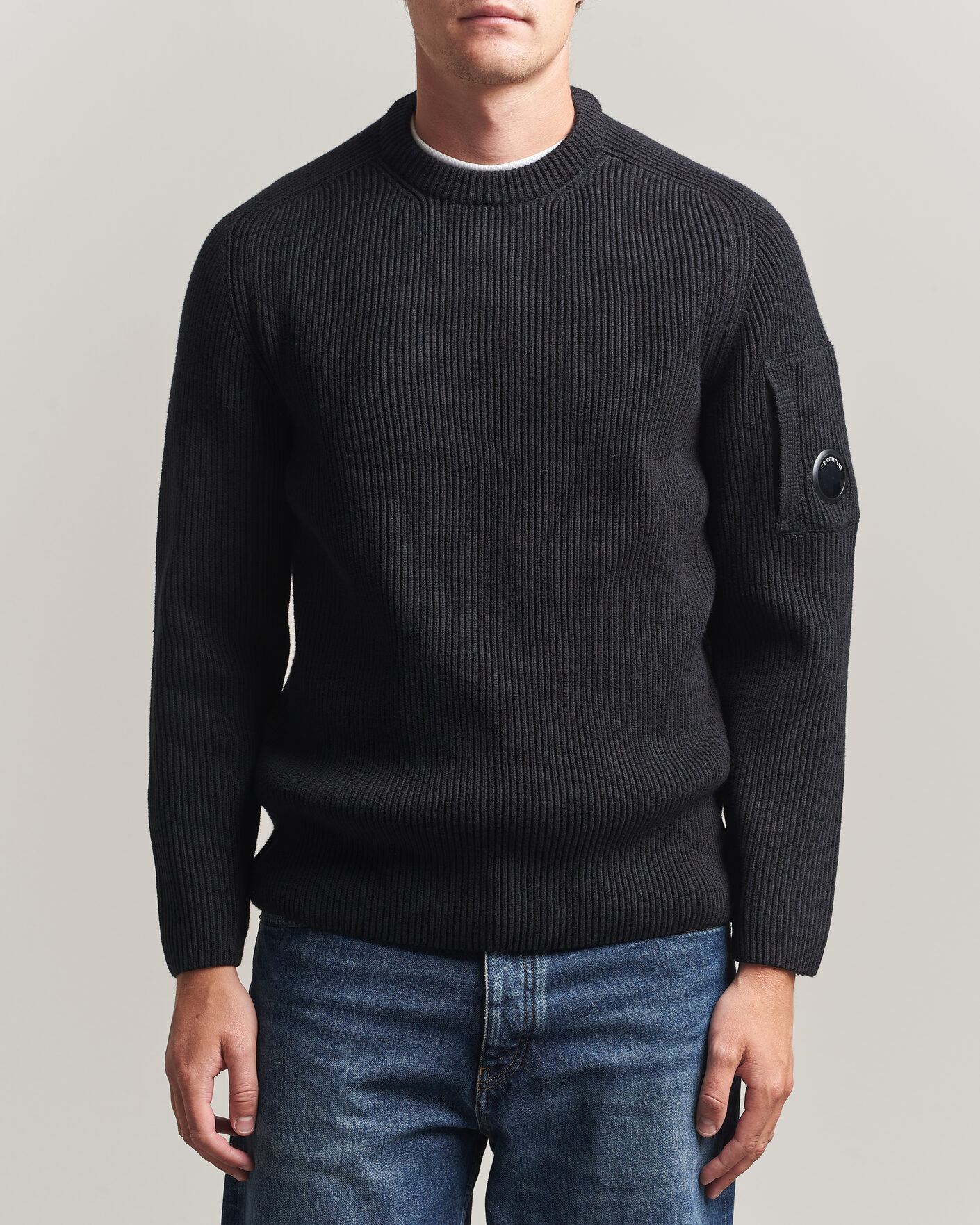 Homme | Pulls Et Tricots | C.P. Company | Full Rib Knitted Cotton Crew Neck Black
