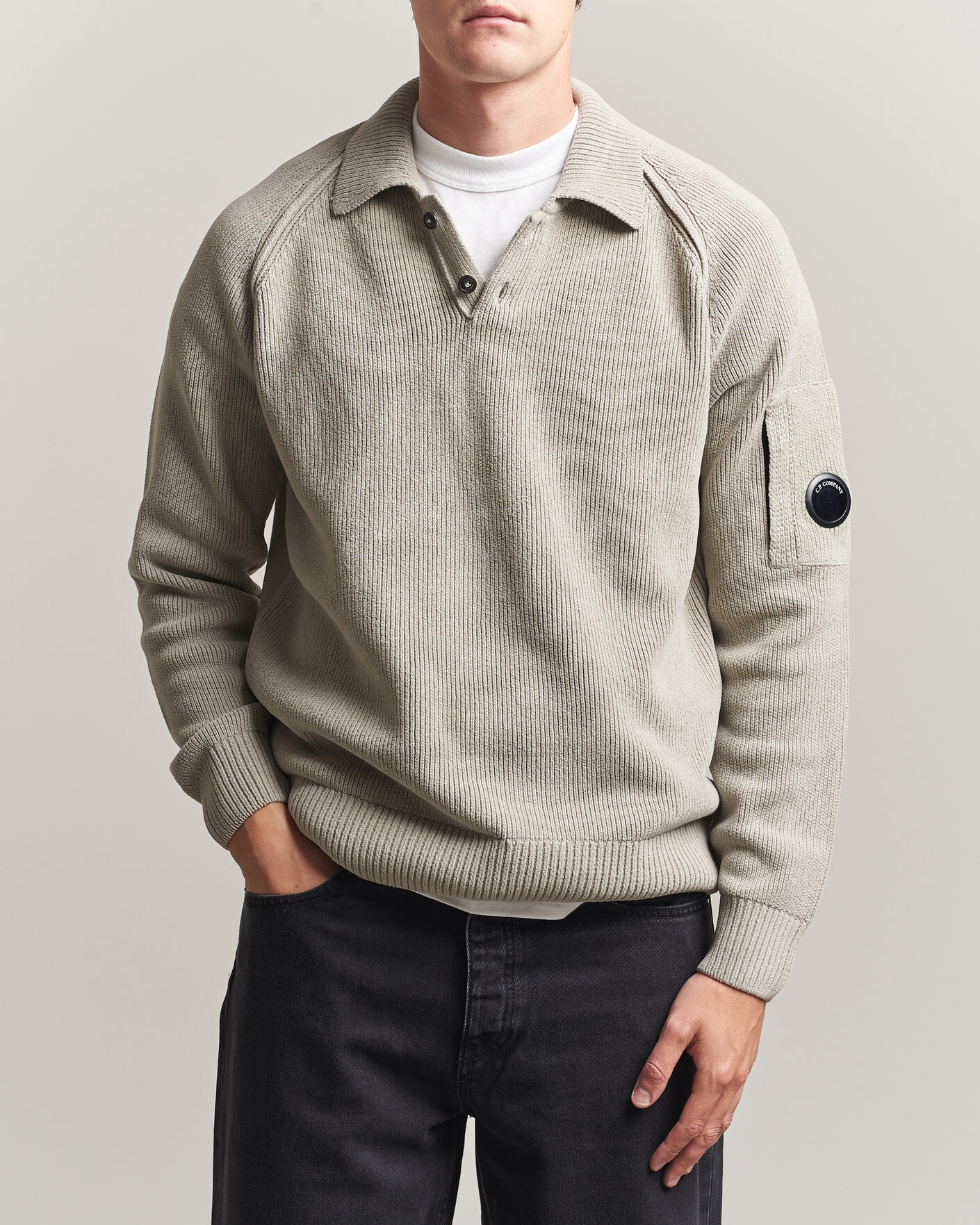 Homme | Pulls Et Tricots | C.P. Company | Cotton Chenille Polo Collar Light Grey