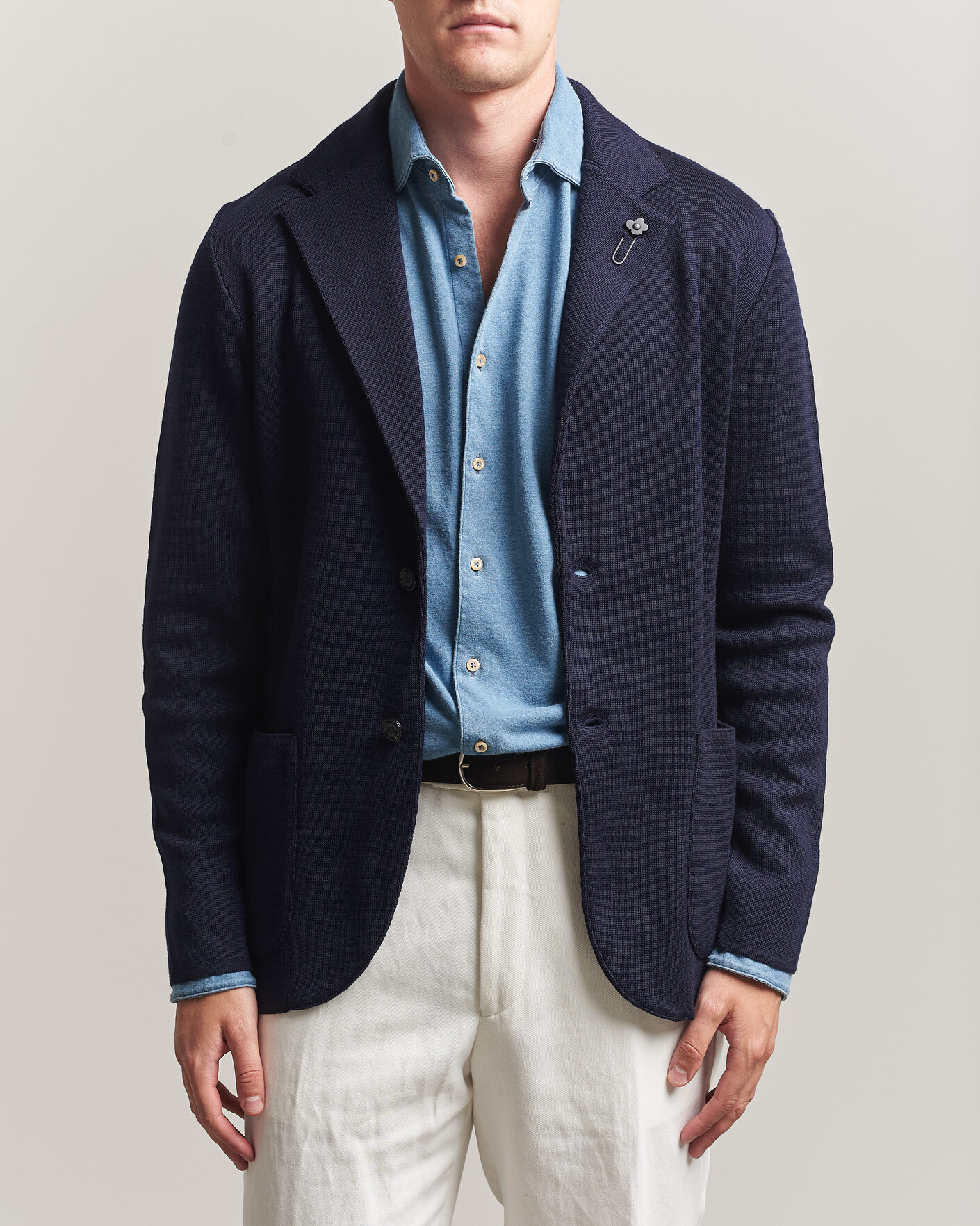 Homme | Blazers | Lardini | Knitted Wool Blazer Navy