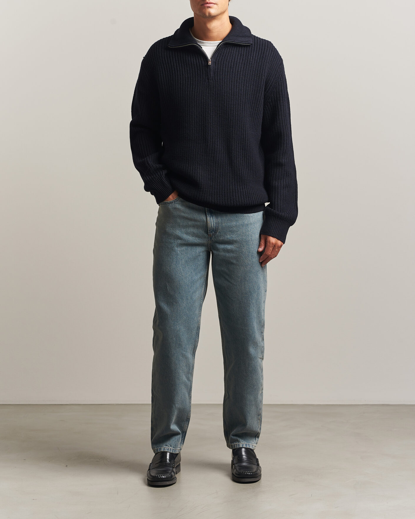 Homme | Pulls Et Tricots | A.P.C. | Daniel Wool Rib Knitted Half Zip Dark Navy