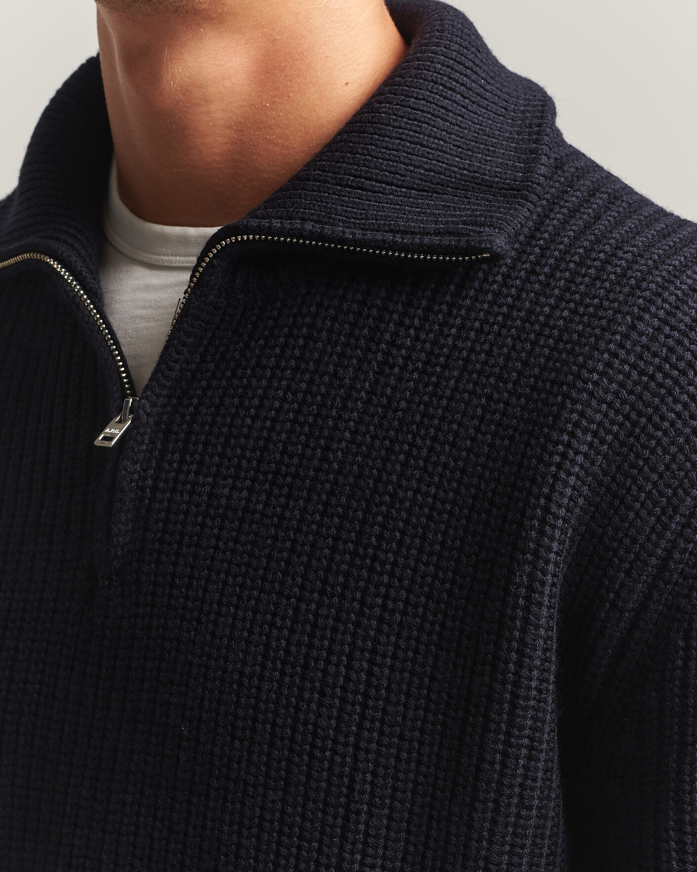 Homme | Pulls Et Tricots | A.P.C. | Daniel Wool Rib Knitted Half Zip Dark Navy