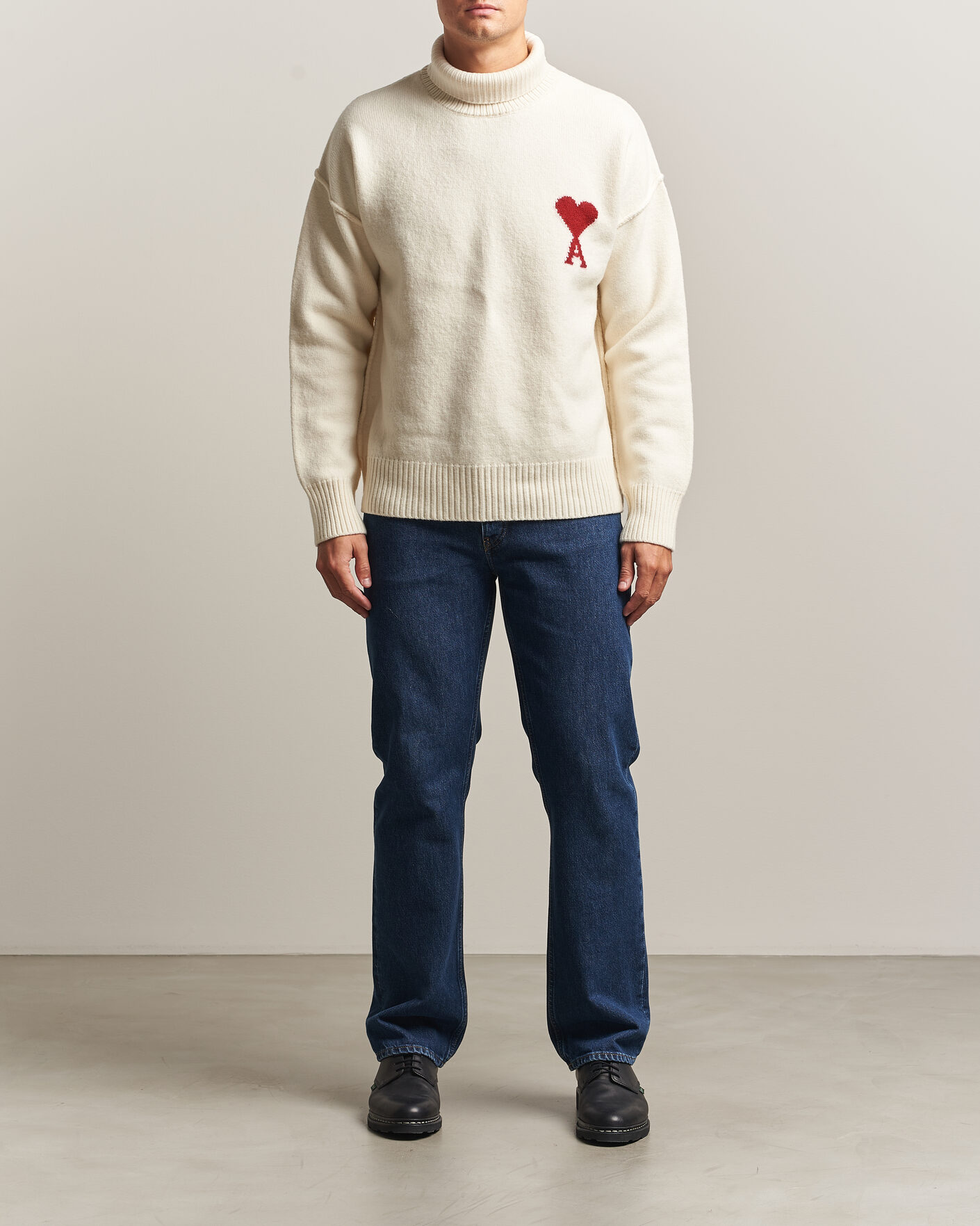 Homme | Pulls Et Tricots | AMI | Big Heart Logo Wool Knitted Polo Ecru