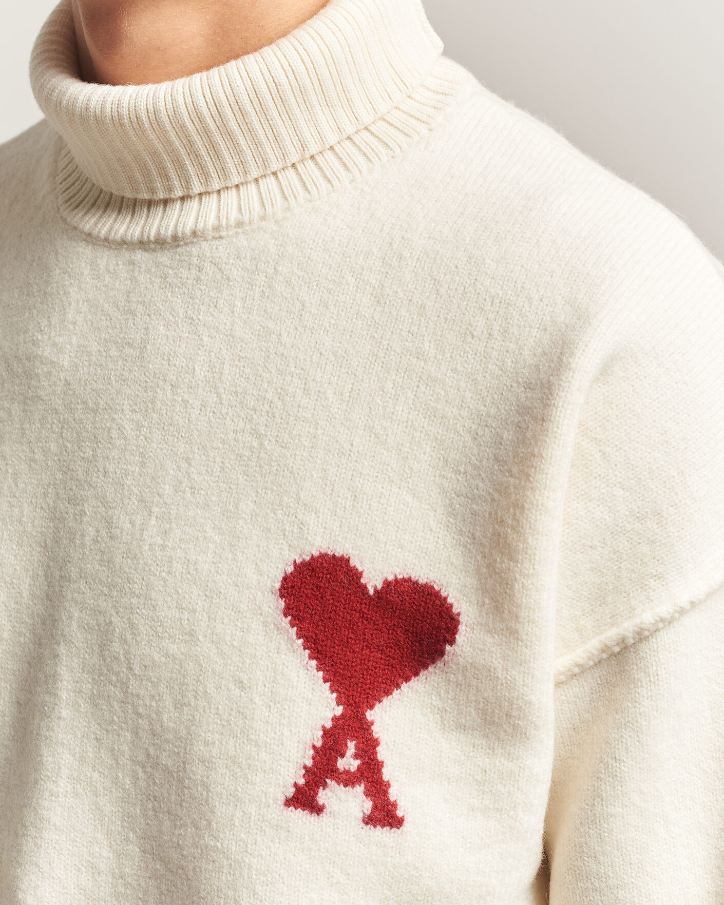 Homme | Pulls Et Tricots | AMI | Big Heart Logo Wool Knitted Polo Ecru