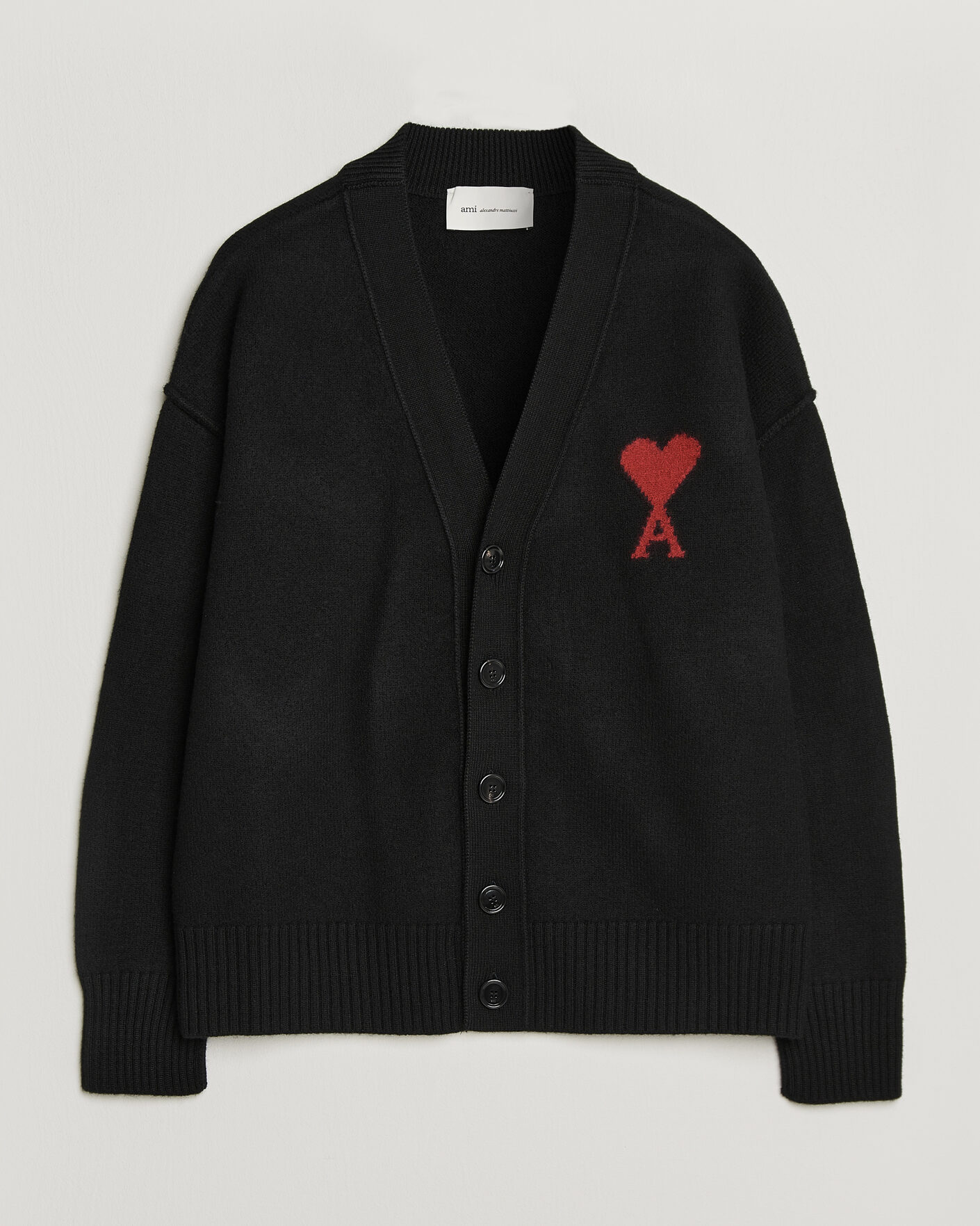 Homme | Pulls Et Tricots | AMI | Big Heart Logo Wool Knitted Cardigan Black