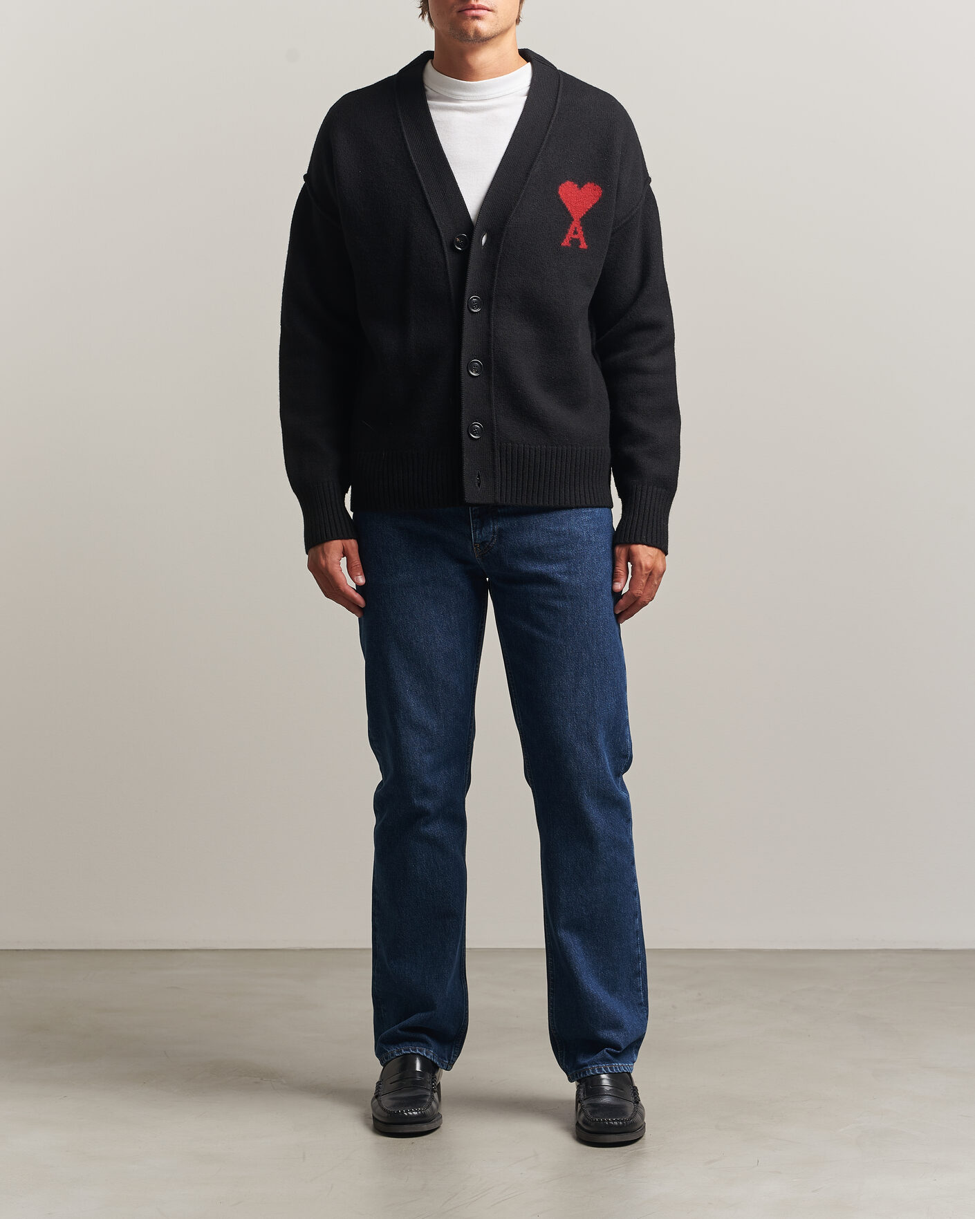Homme | Pulls Et Tricots | AMI | Big Heart Logo Wool Knitted Cardigan Black