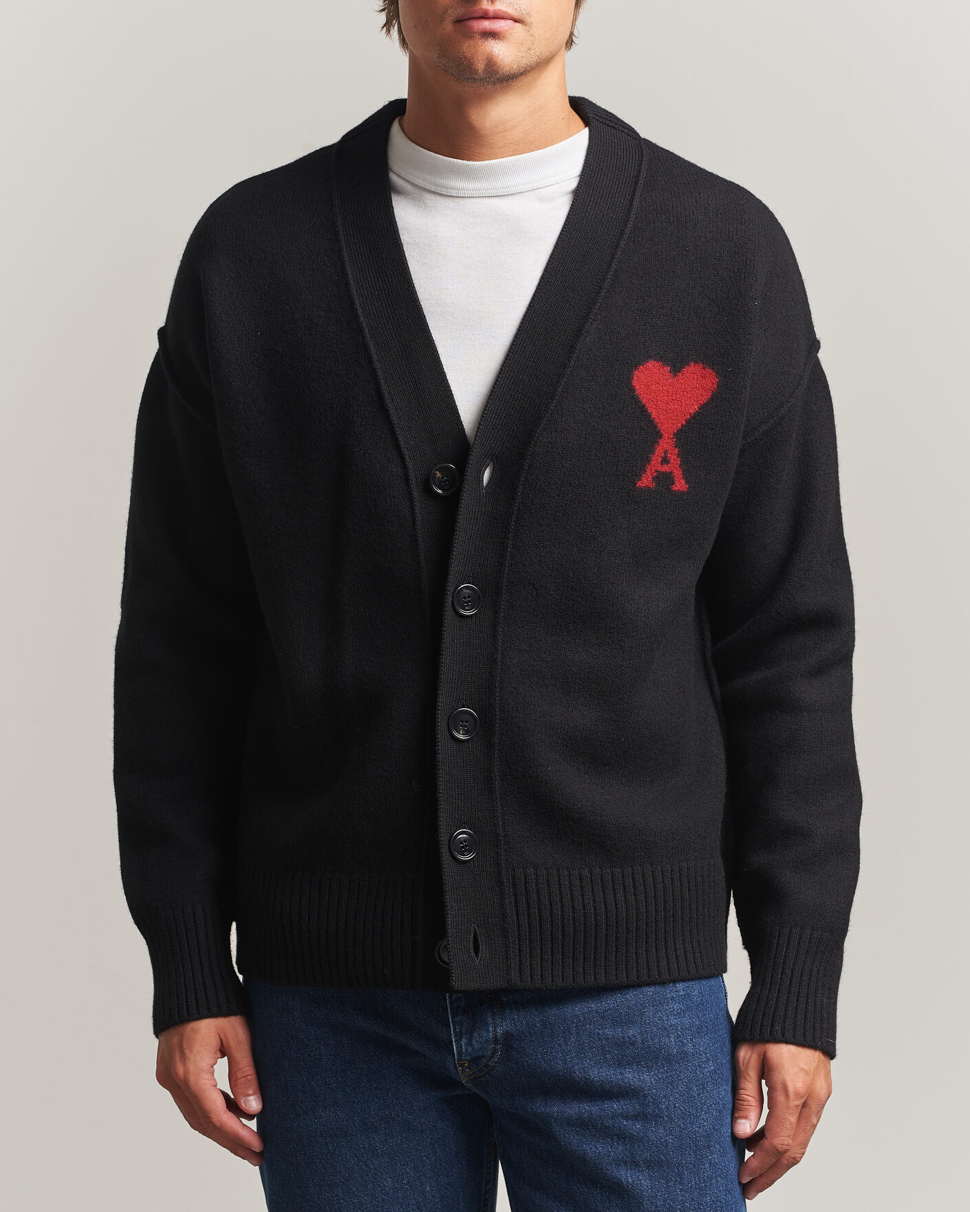 Homme | Pulls Et Tricots | AMI | Big Heart Logo Wool Knitted Cardigan Black