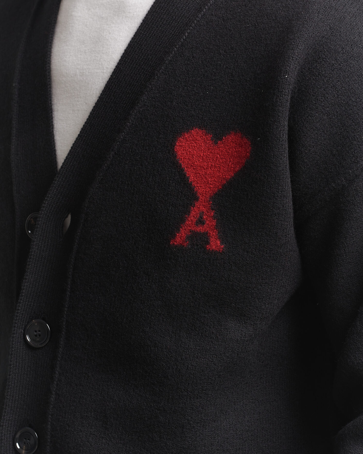Homme | Pulls Et Tricots | AMI | Big Heart Logo Wool Knitted Cardigan Black