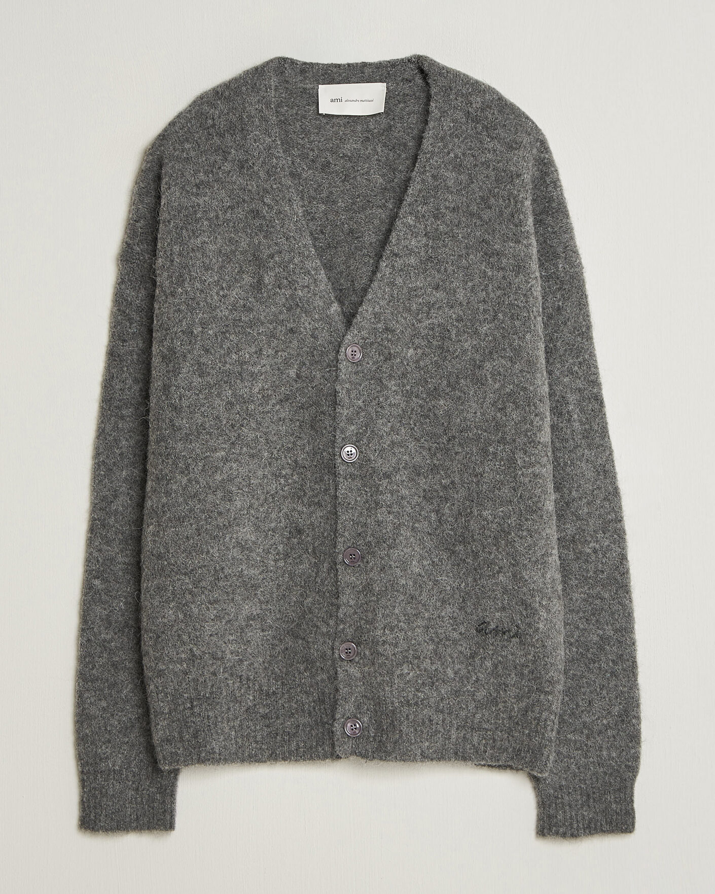 Homme | Pulls Et Tricots | AMI | Signature Logo Wool Knitted Cardigan Grey Melange