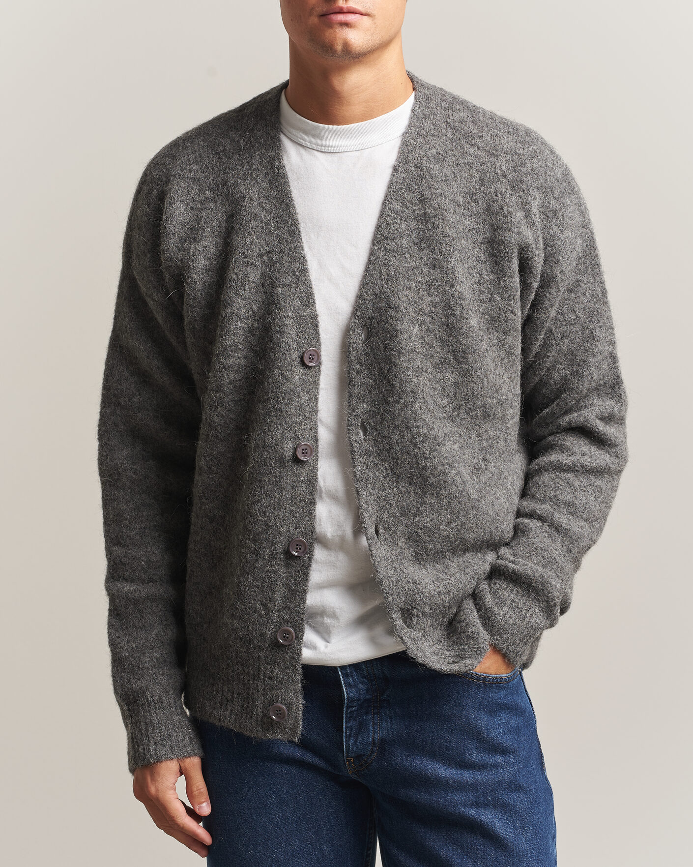 Homme | Pulls Et Tricots | AMI | Signature Logo Wool Knitted Cardigan Grey Melange