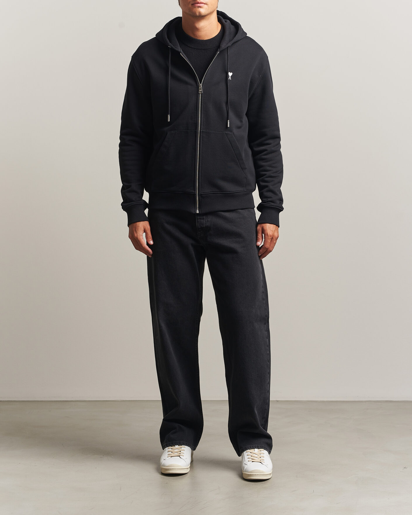 Homme | Pulls Et Tricots | AMI | Contrasted Heart Logo Full Zip Hoodie Black