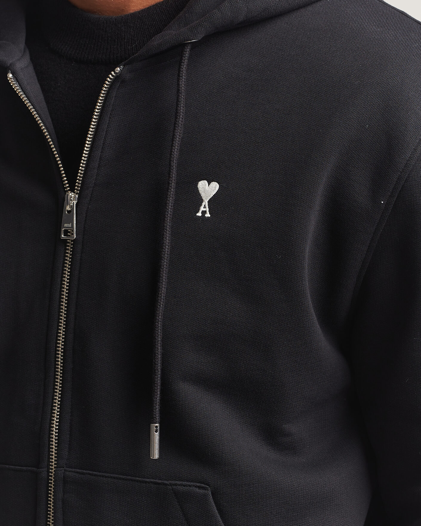 Homme | Pulls Et Tricots | AMI | Contrasted Heart Logo Full Zip Hoodie Black
