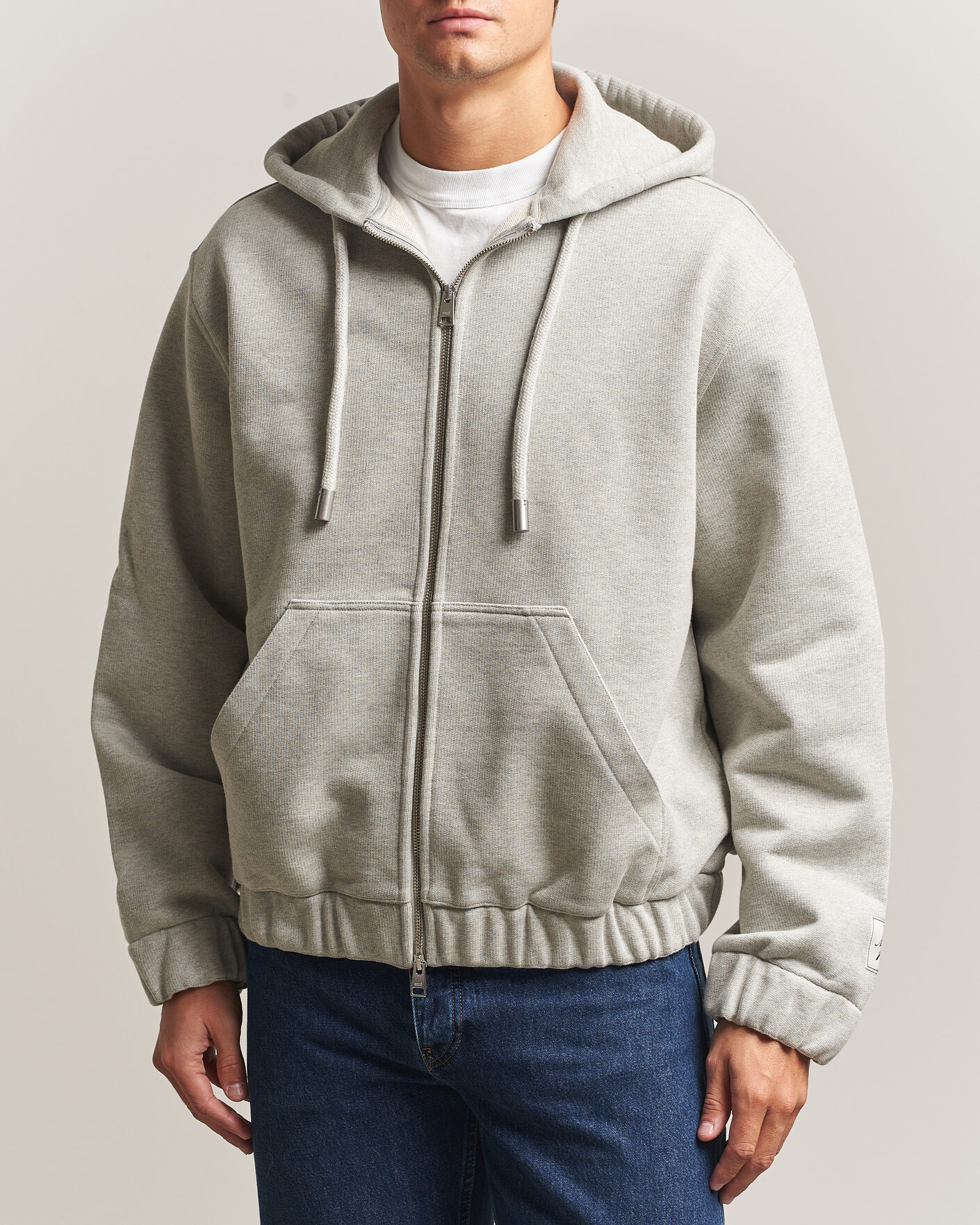 Homme | Pulls Et Tricots | AMI | Heritage Logo Full Zip Hoodie Light Grey Melange