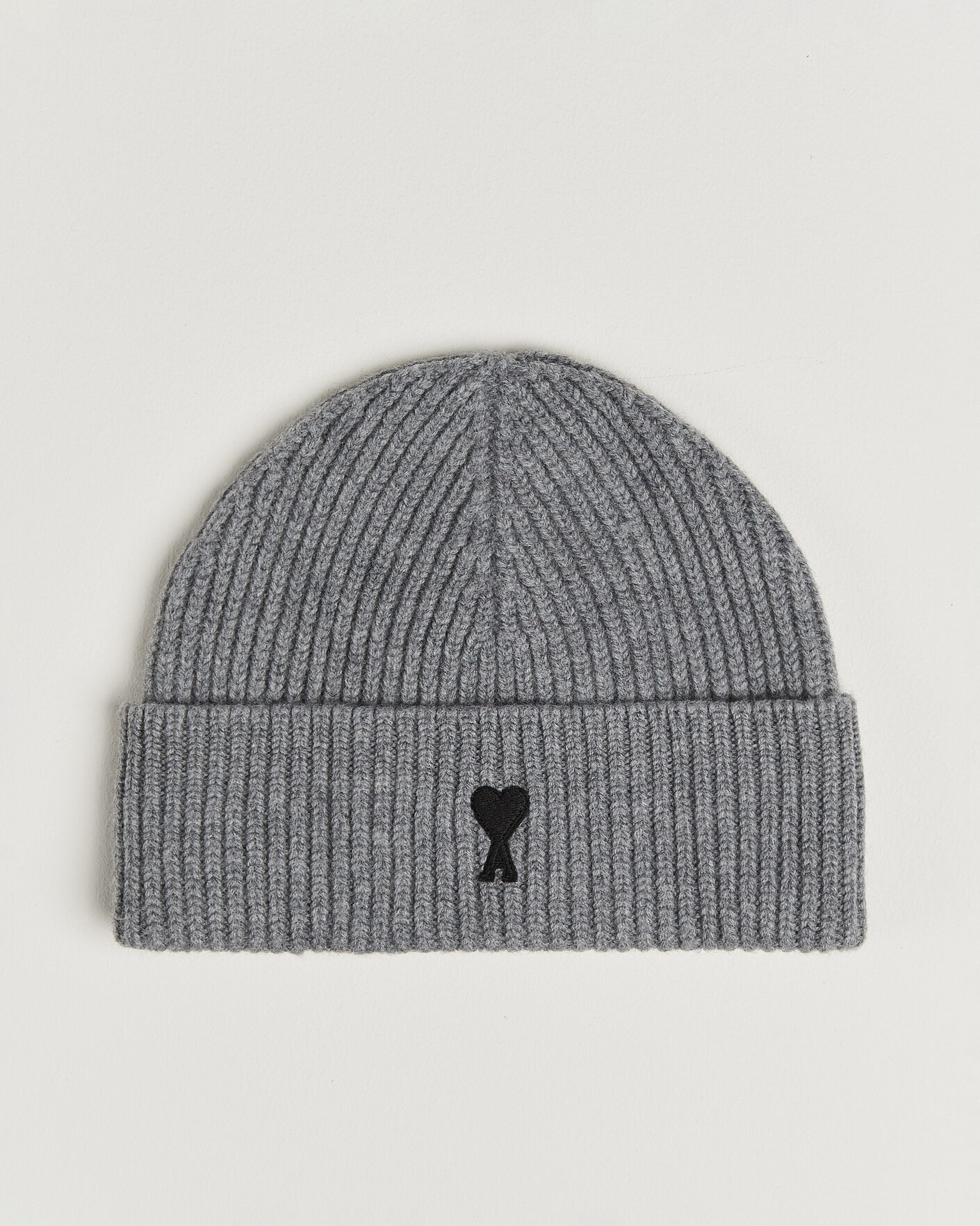 Homme | Bonnets | AMI | Contrasted Heart Logo Beanie Light Grey Melange
