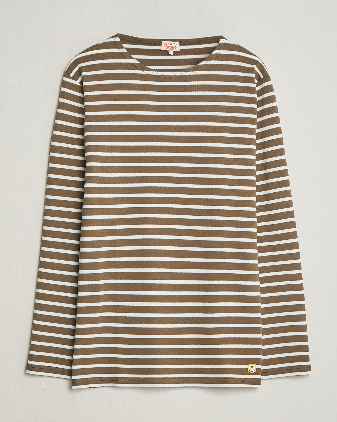 Homme | T-shirts | Armor-lux | Houat Héritage Stripe Long Sleeve T-Shirt Olive/Milk