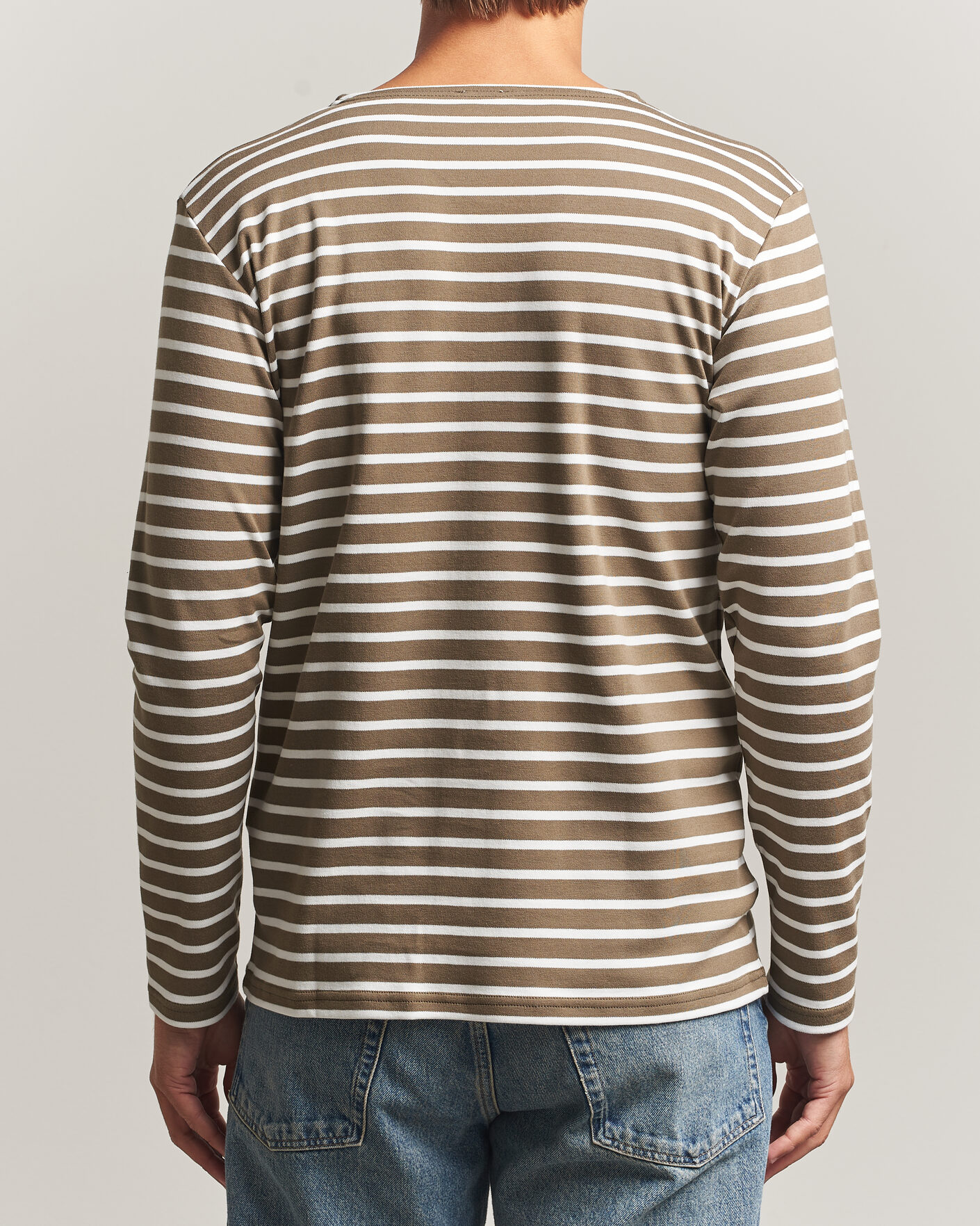 Homme | T-shirts | Armor-lux | Houat Héritage Stripe Long Sleeve T-Shirt Olive/Milk