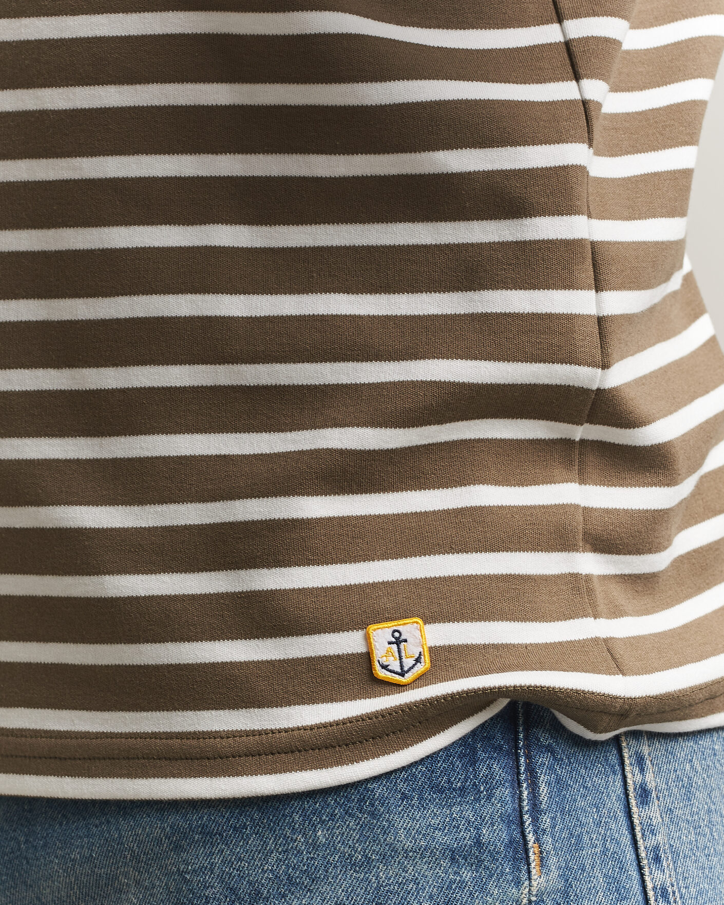 Homme | T-shirts | Armor-lux | Houat Héritage Stripe Long Sleeve T-Shirt Olive/Milk