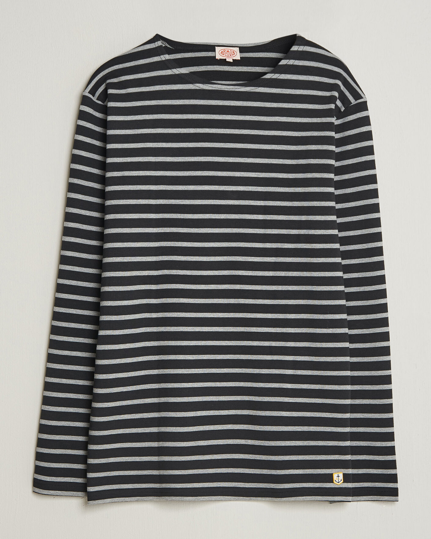 Homme | T-shirts | Armor-lux | Houat Héritage Stripe Long Sleeve T-Shirt Black/Grey