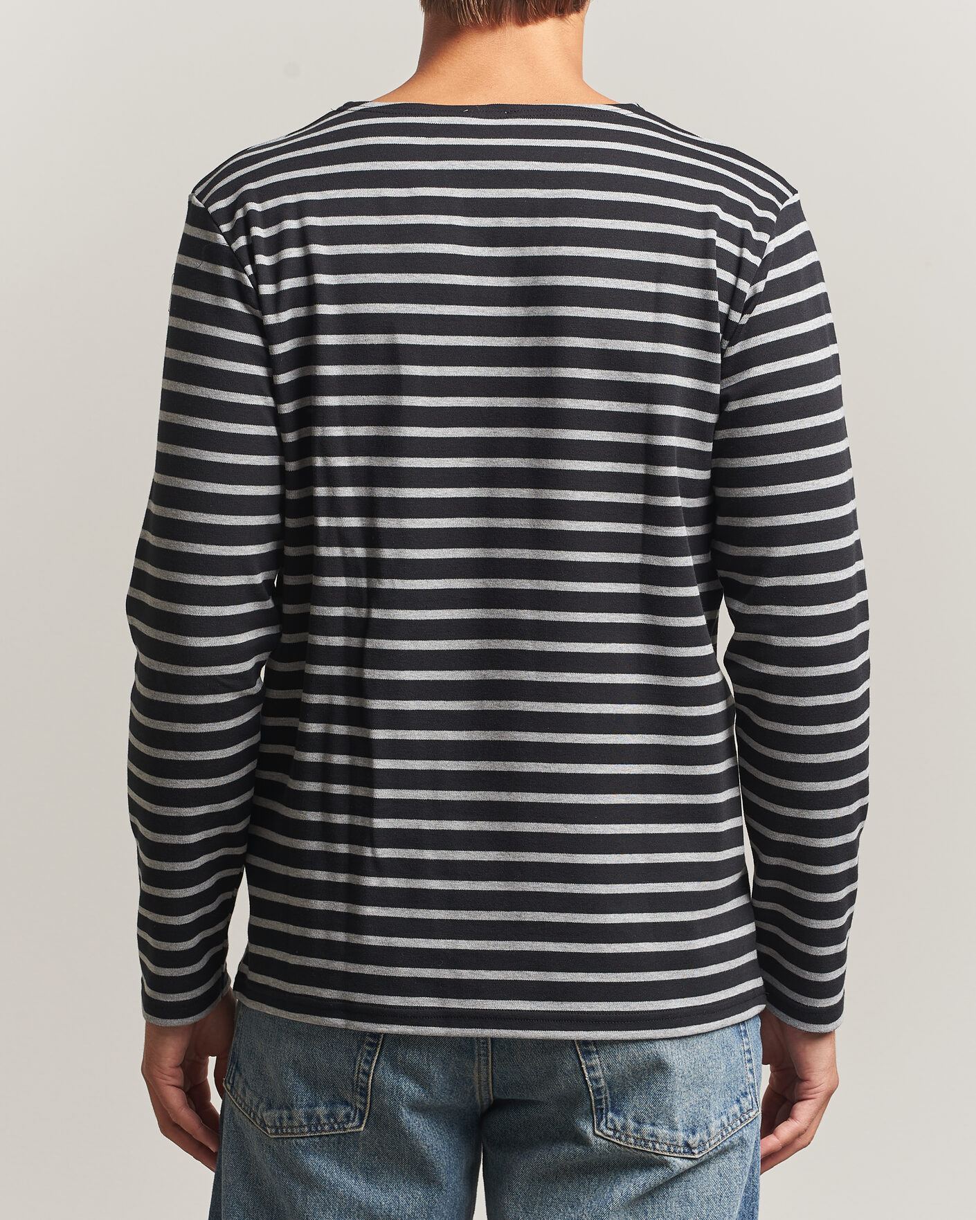 Homme | T-shirts | Armor-lux | Houat Héritage Stripe Long Sleeve T-Shirt Black/Grey