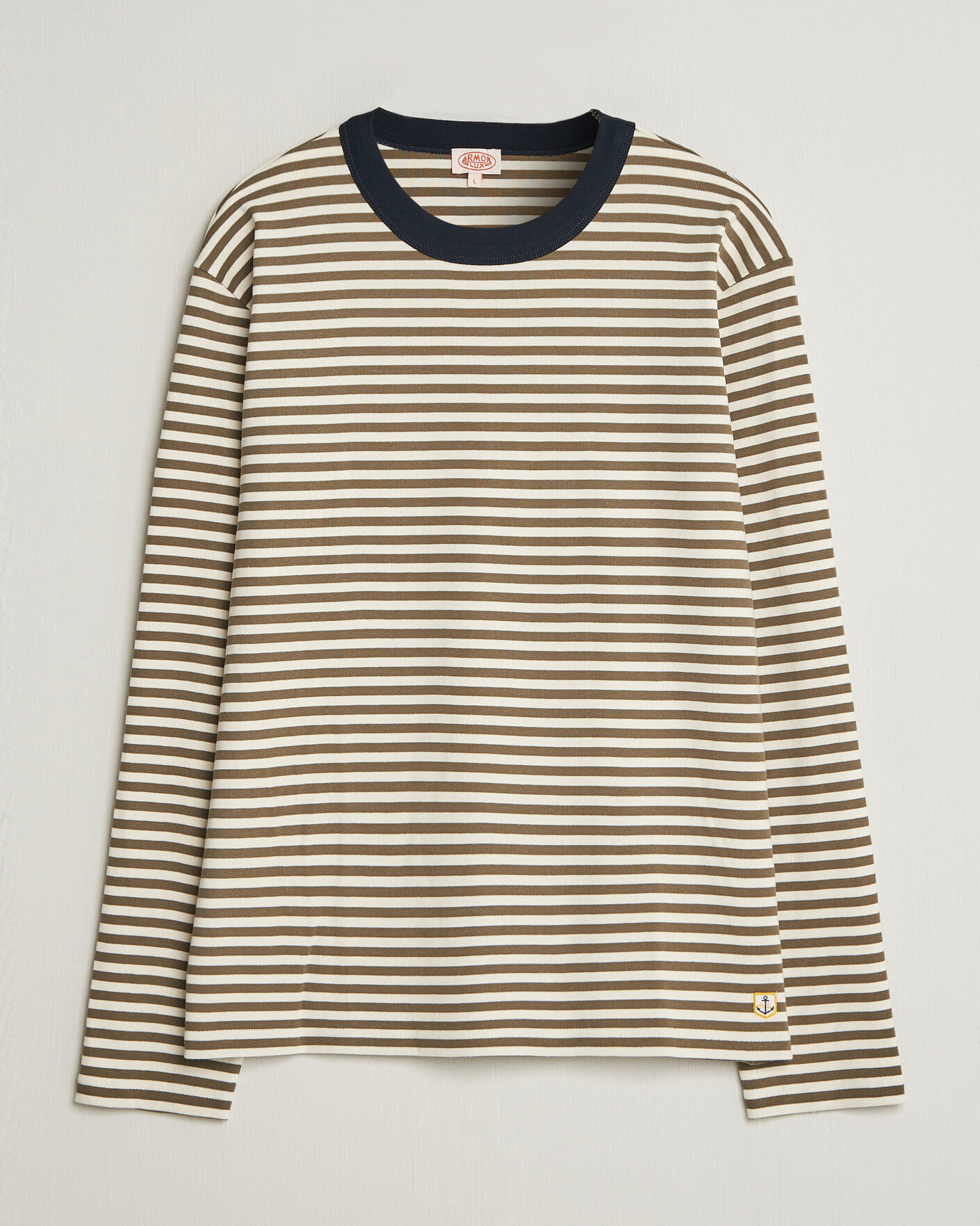 Homme | T-shirts | Armor-lux | Héritage Striped Long Sleeve T-Shirt Olive/Milk