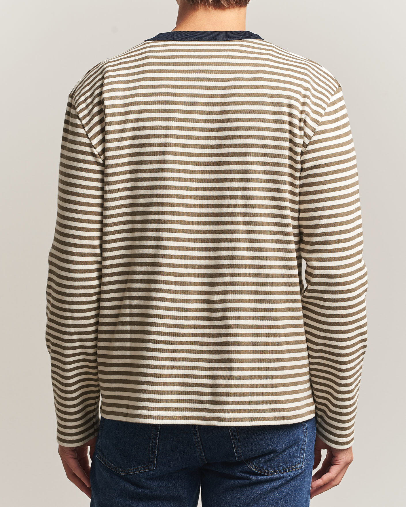 Homme | T-shirts | Armor-lux | Héritage Striped Long Sleeve T-Shirt Olive/Milk