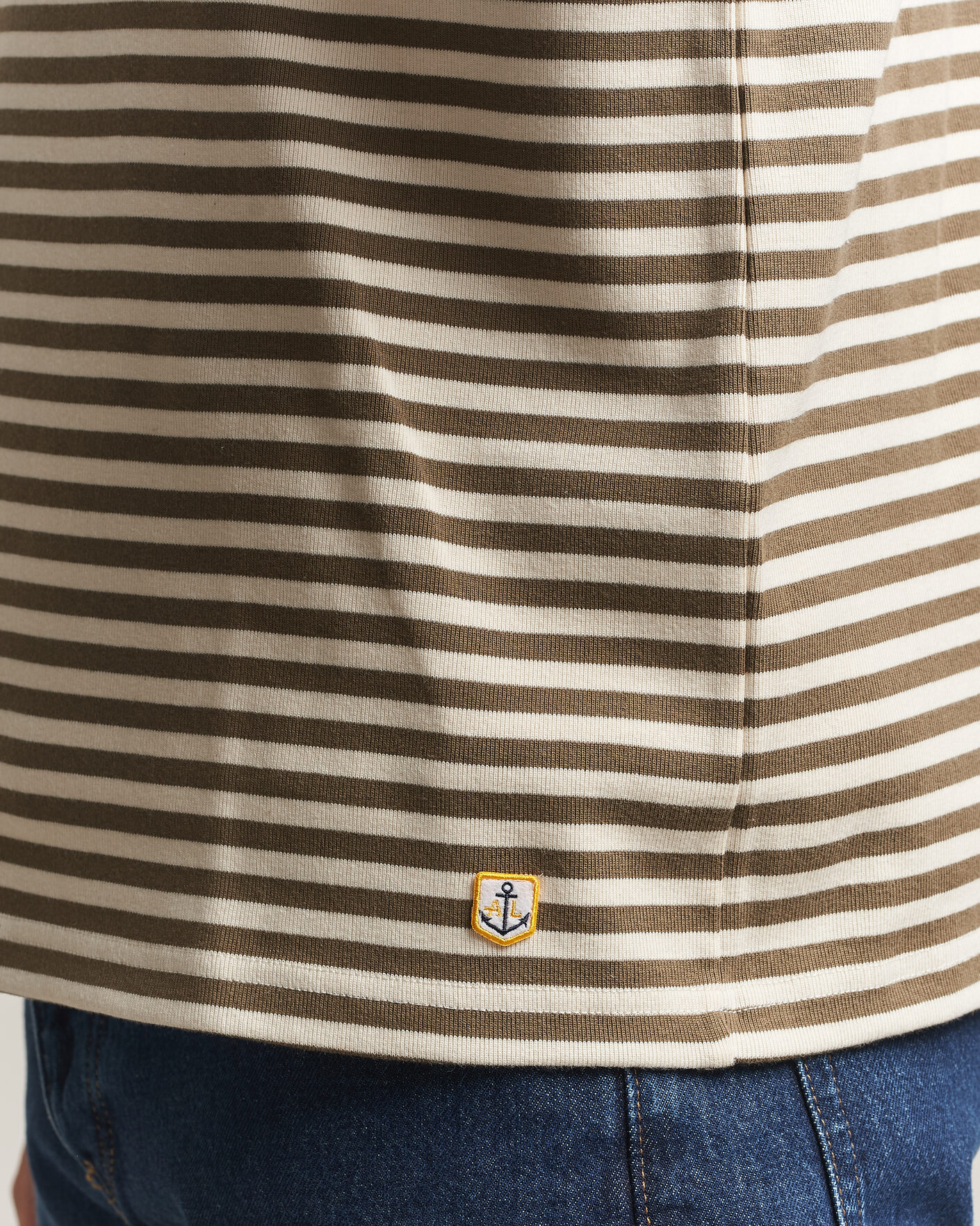 Homme | T-shirts | Armor-lux | Héritage Striped Long Sleeve T-Shirt Olive/Milk