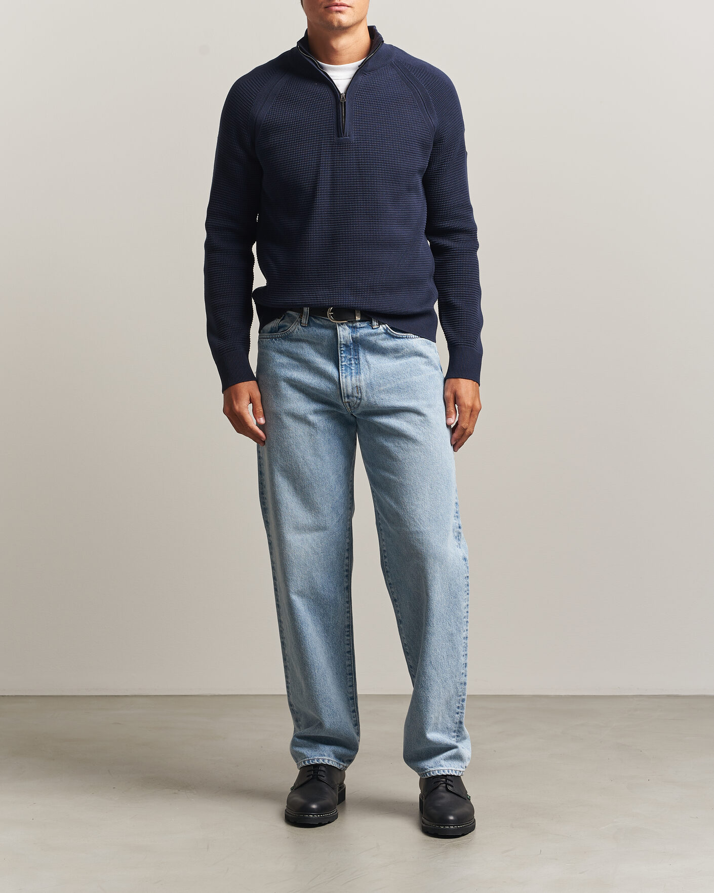 Homme | Pulls Et Tricots | Belstaff | Bradwell Cotton Knitted Quarter Zip Dark Ink