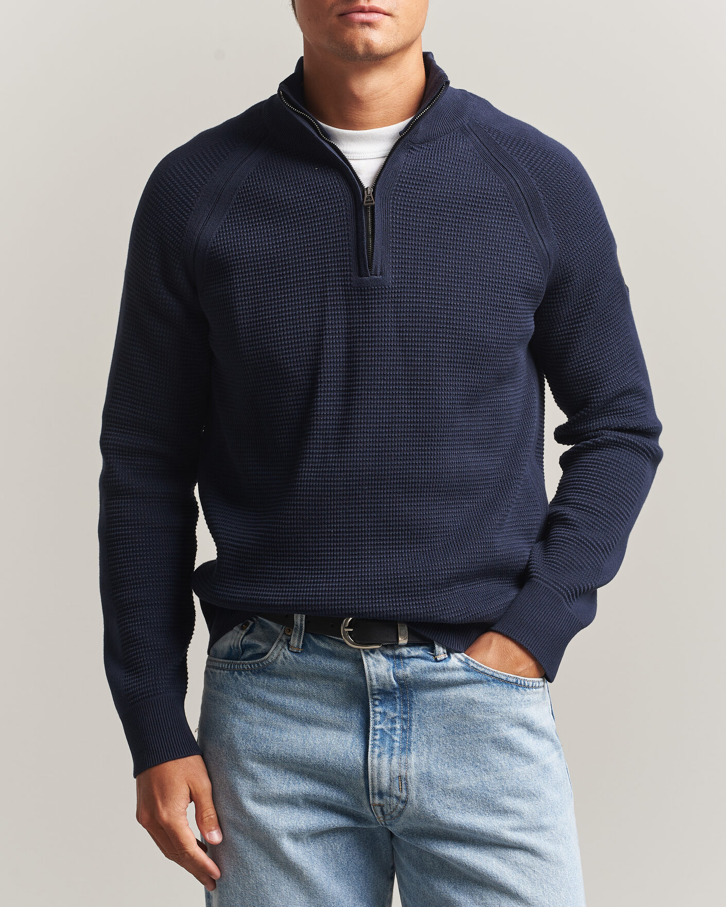 Homme | Pulls Et Tricots | Belstaff | Bradwell Cotton Knitted Quarter Zip Dark Ink
