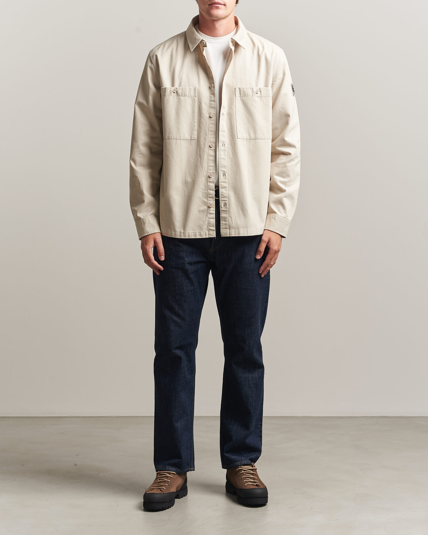 Homme | Chemises | Belstaff | Outpost Cotton Herringbone Overshirt Pale Stone