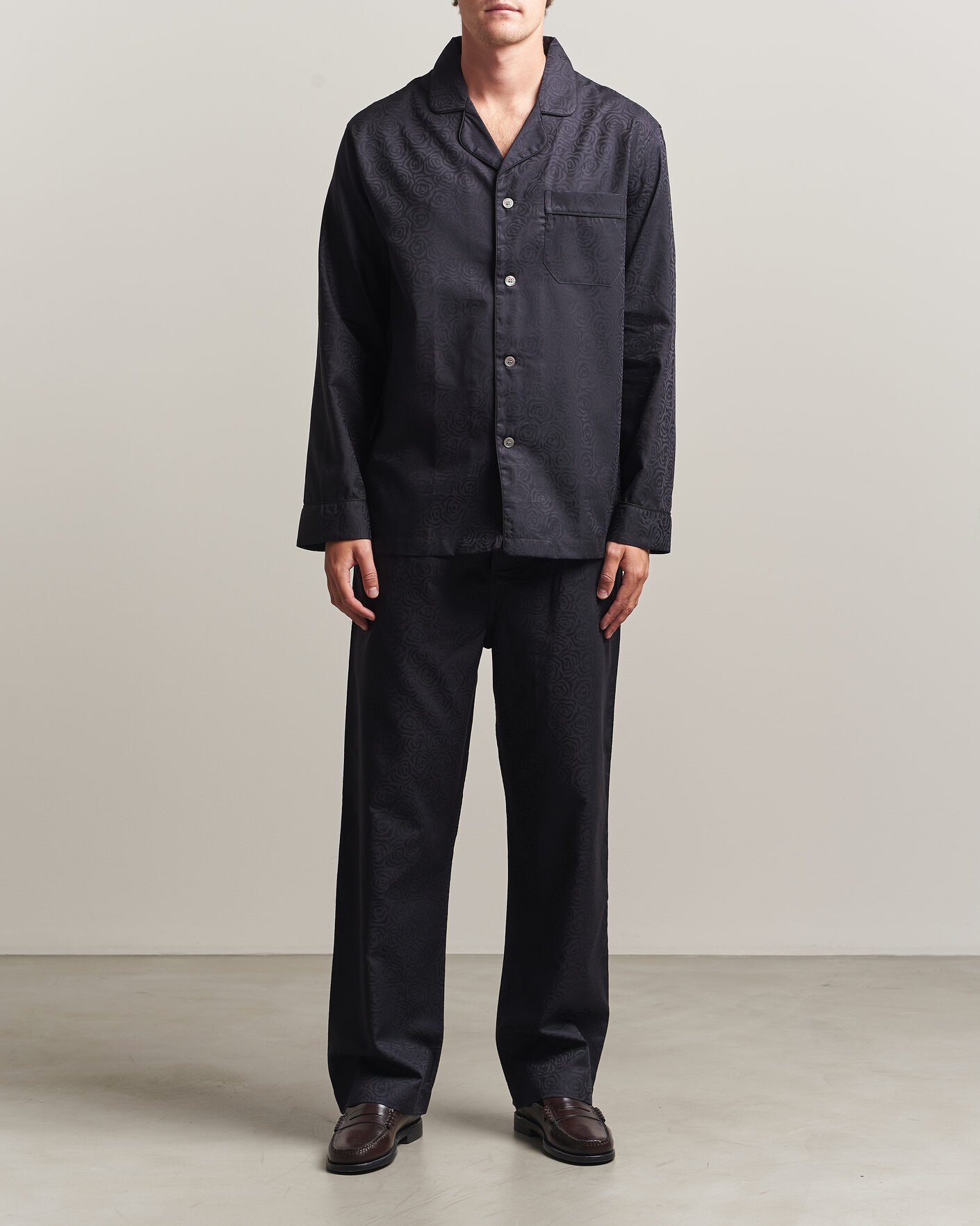 Homme | Peignoirs Et Pyjamas | Derek Rose | Piped Jacquard Cotton Pyjama Set Black