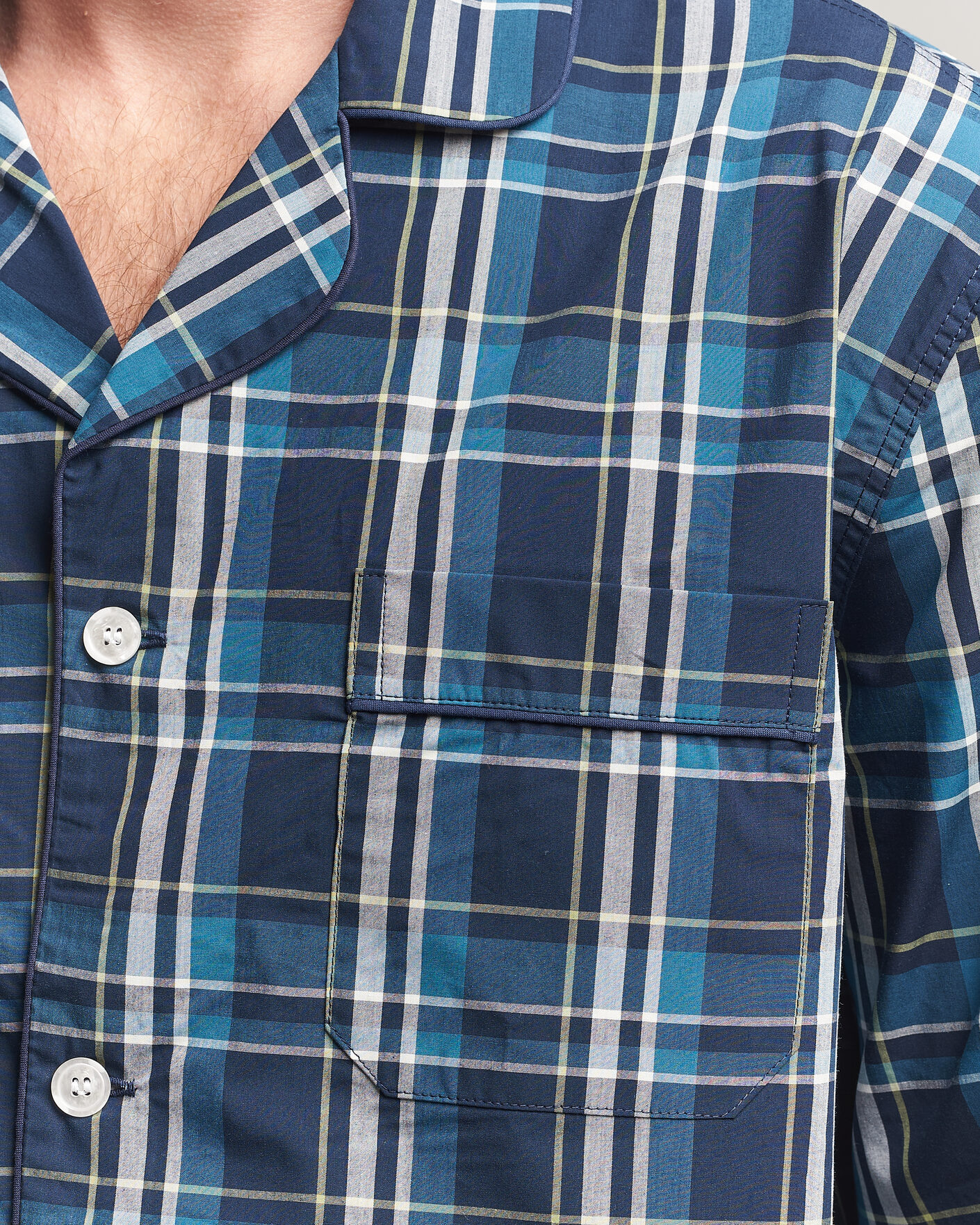 Homme | Peignoirs Et Pyjamas | Derek Rose | Piped Checked Cotton Pyjama Set Navy