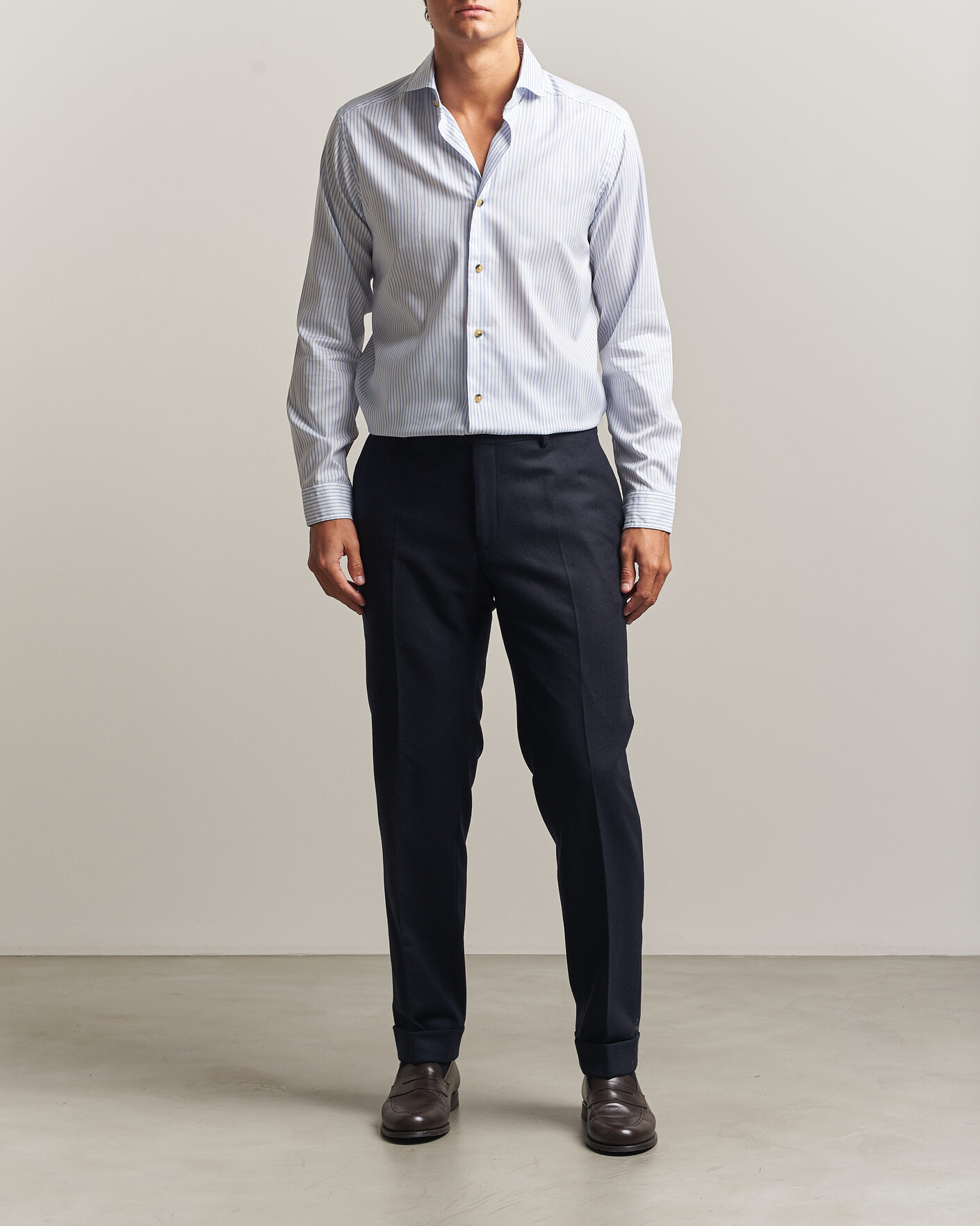 Homme | Chemises | Eton | Casual Fit Signature Oxford Striped Shirt Light Blue