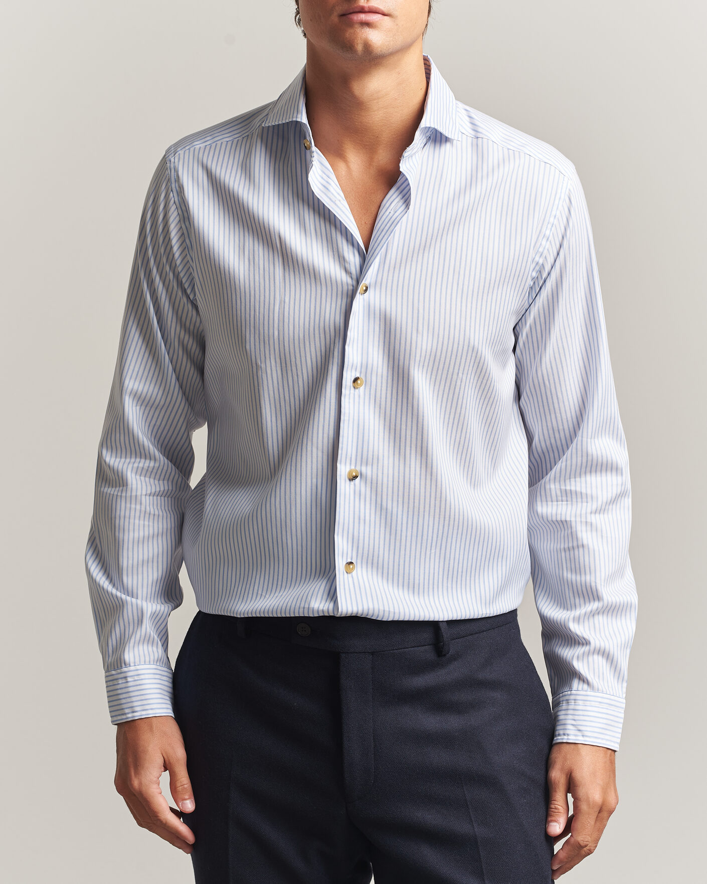 Homme | Chemises | Eton | Casual Fit Signature Oxford Striped Shirt Light Blue