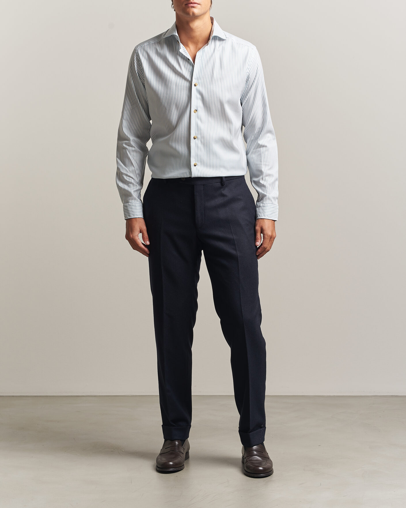 Homme | Chemises | Eton | Casual Fit Signature Oxford Striped Shirt Mid Blue