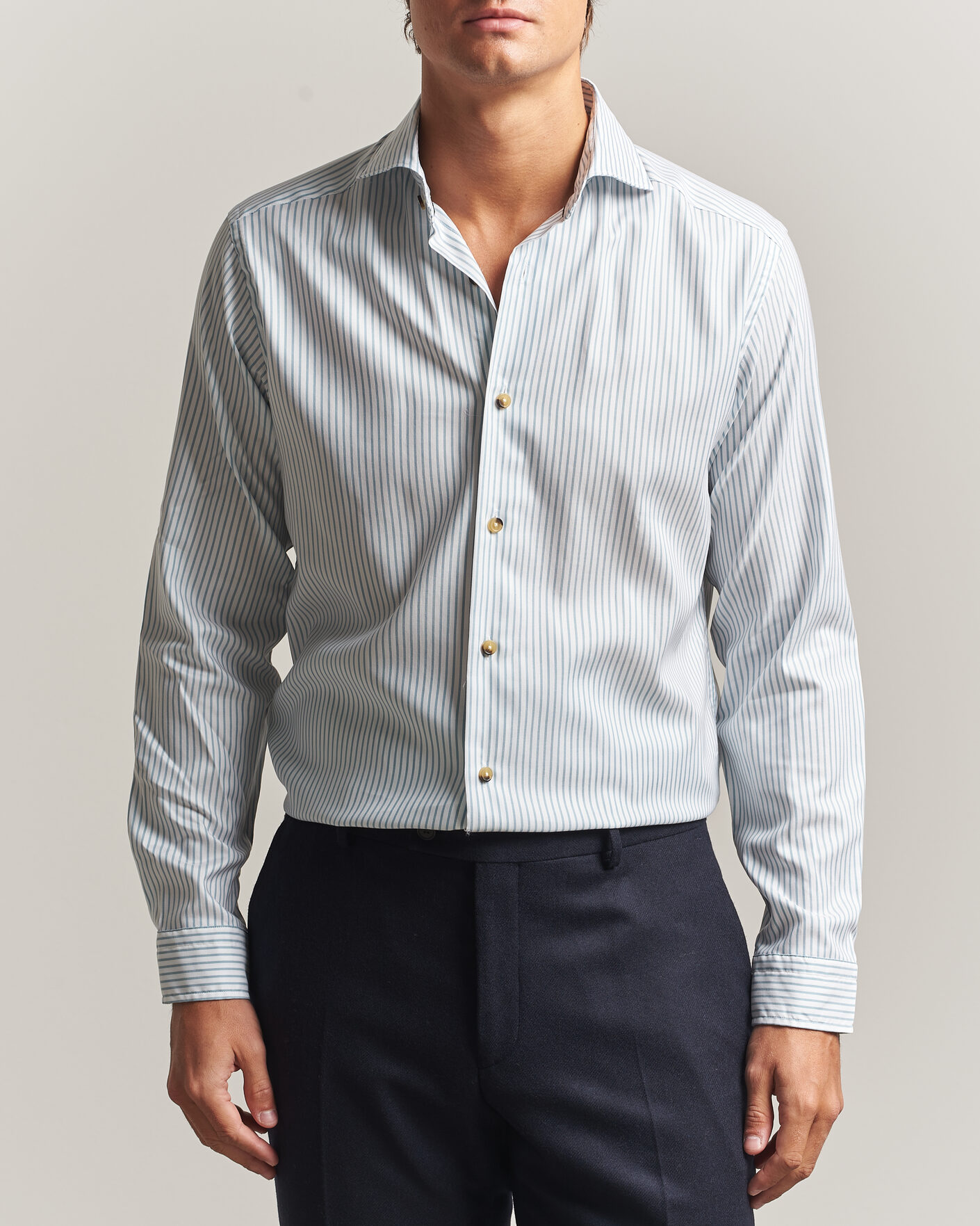 Homme | Chemises | Eton | Casual Fit Signature Oxford Striped Shirt Mid Blue