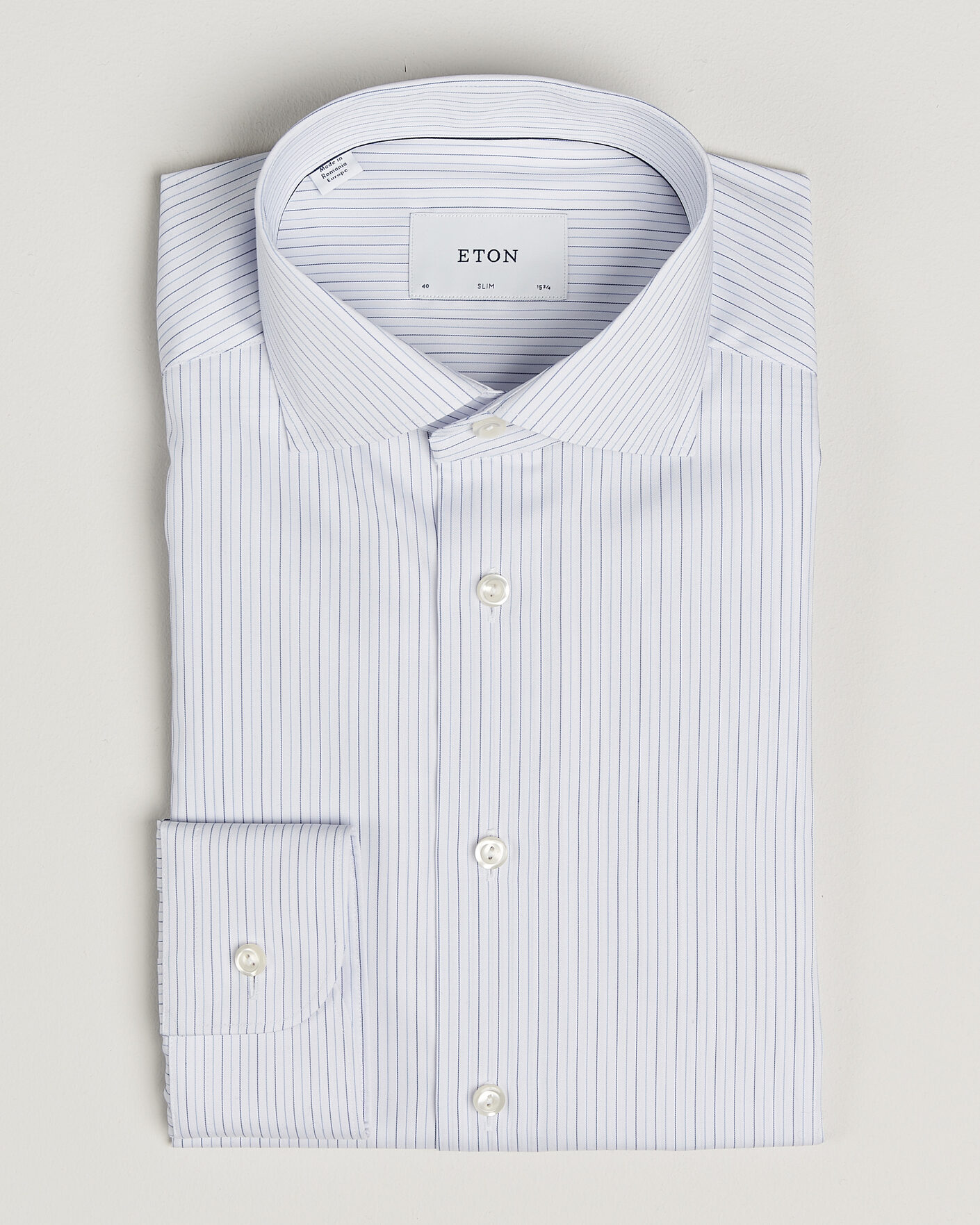 Homme | Chemises | Eton | Slim Fit Fine Twill Striped Shirt Light Blue