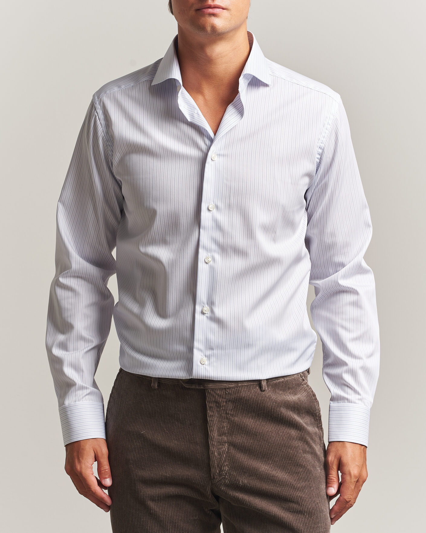 Homme | Chemises | Eton | Slim Fit Fine Twill Striped Shirt Light Blue