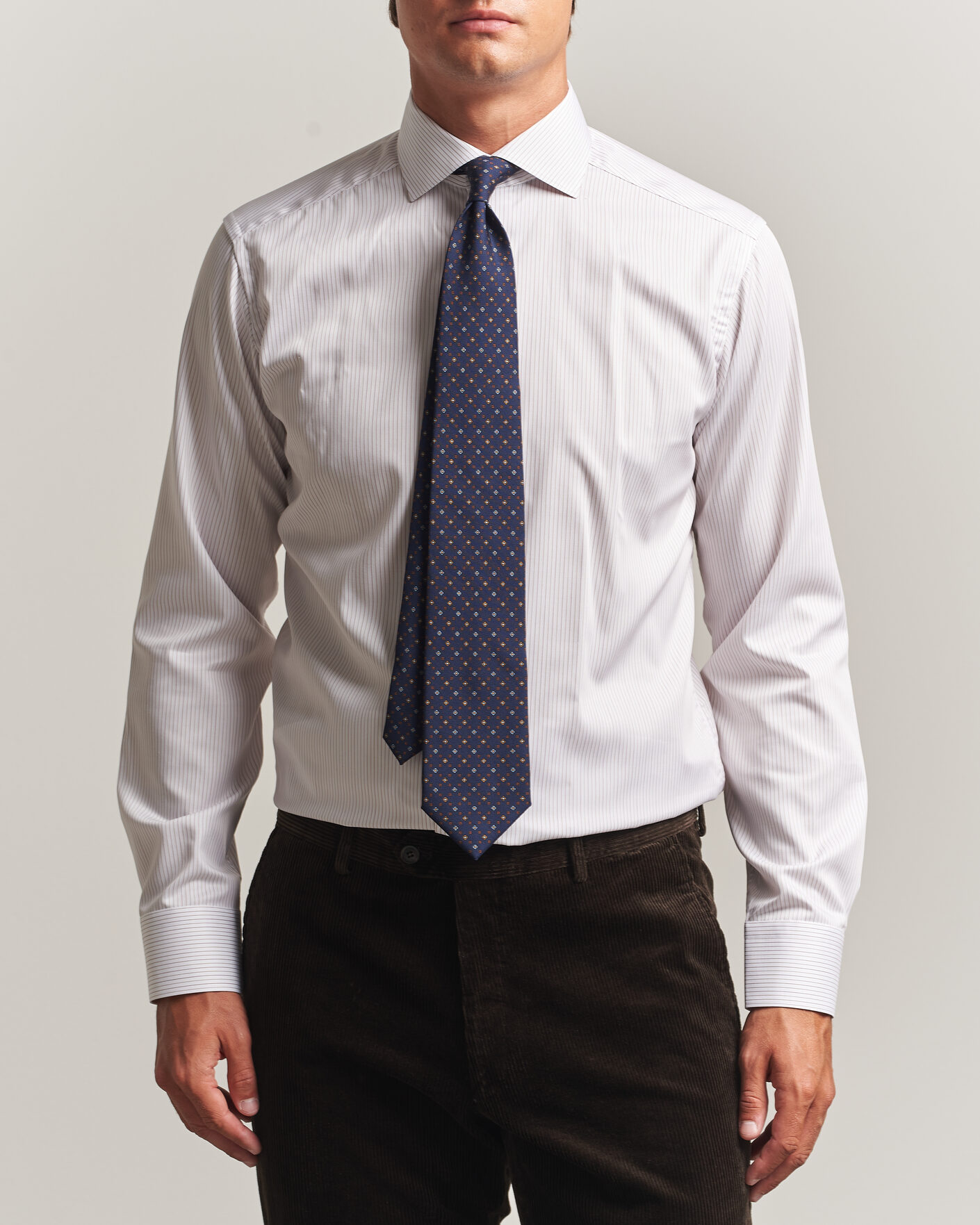 Homme | Chemises | Eton | Slim Fit Fine Twill Striped Shirt Orange