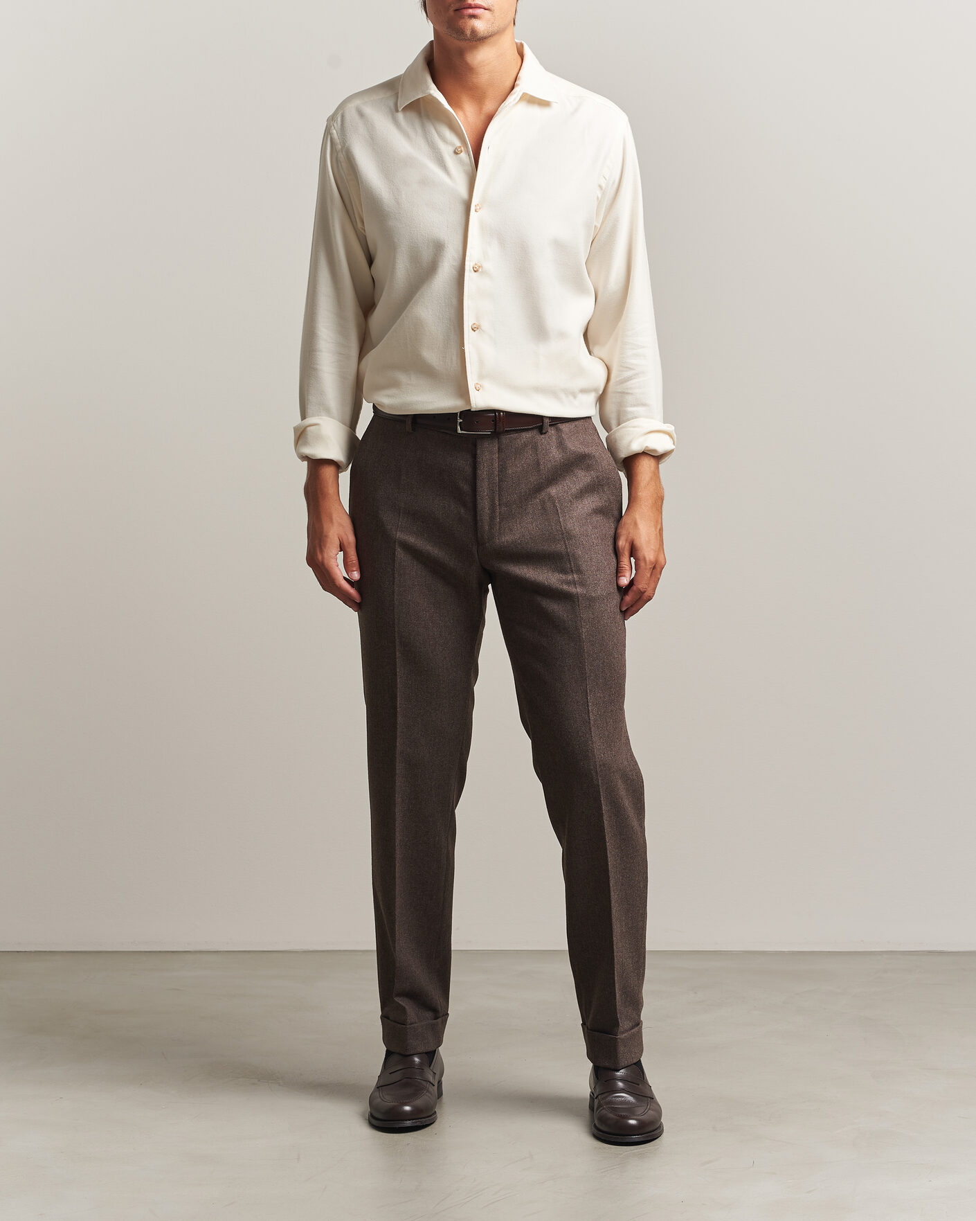 Homme | Chemises | Eton | Casual Fit One Piece Collar Flannel Shirt Off White