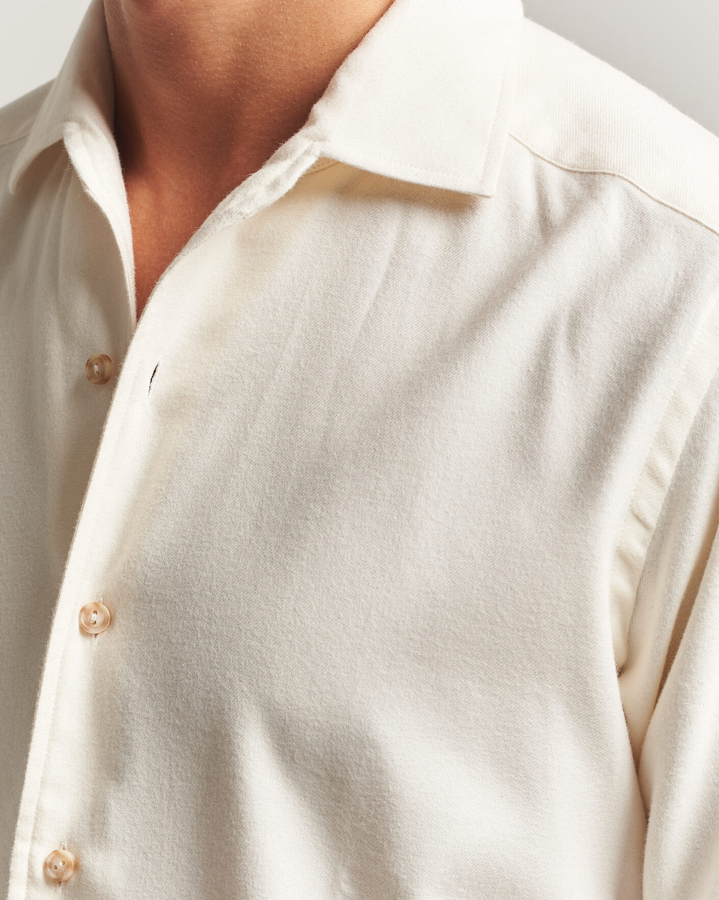 Homme | Chemises | Eton | Casual Fit One Piece Collar Flannel Shirt Off White