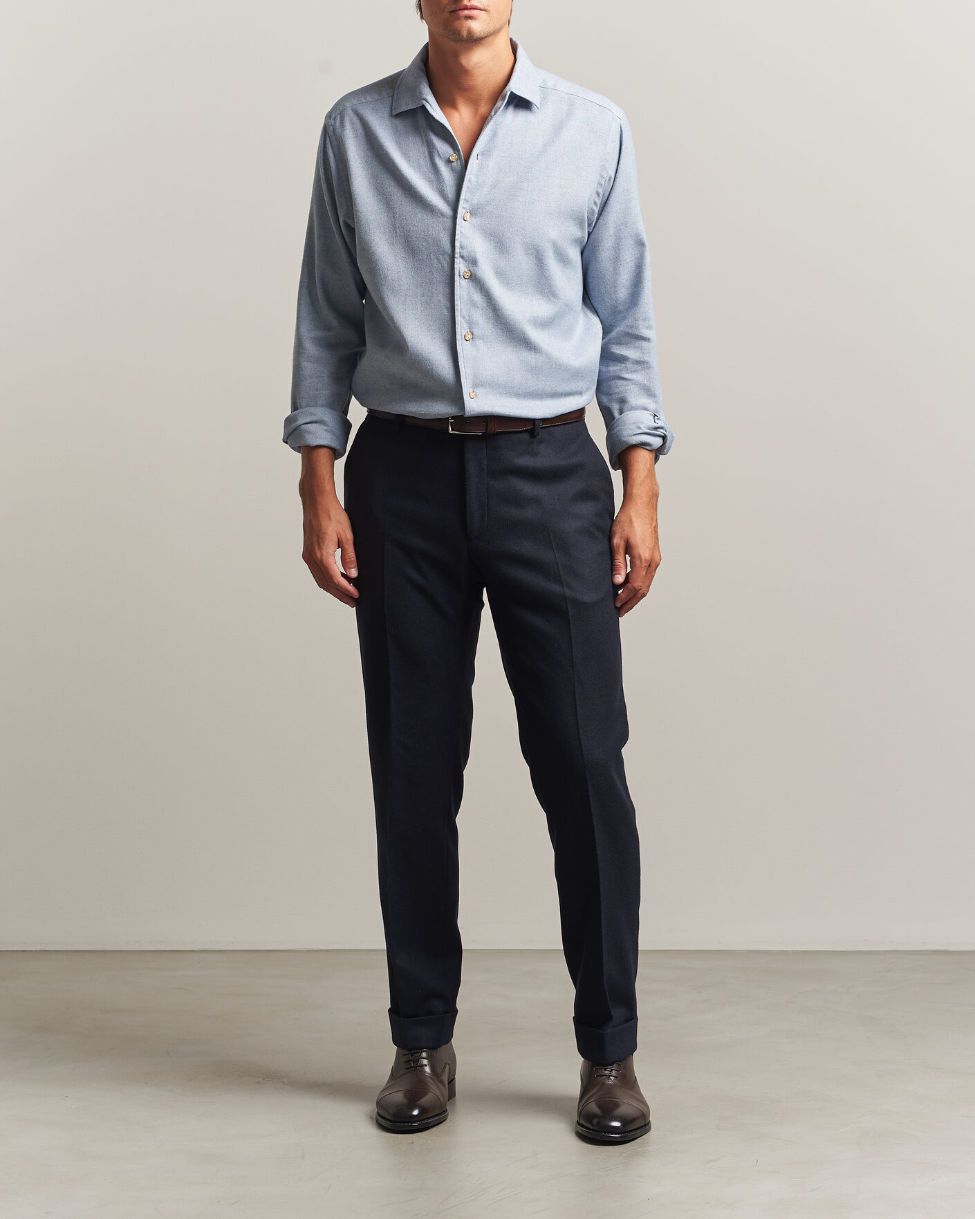 Homme | Chemises | Eton | Casual Fit One Piece Collar Flannel Shirt Light Blue