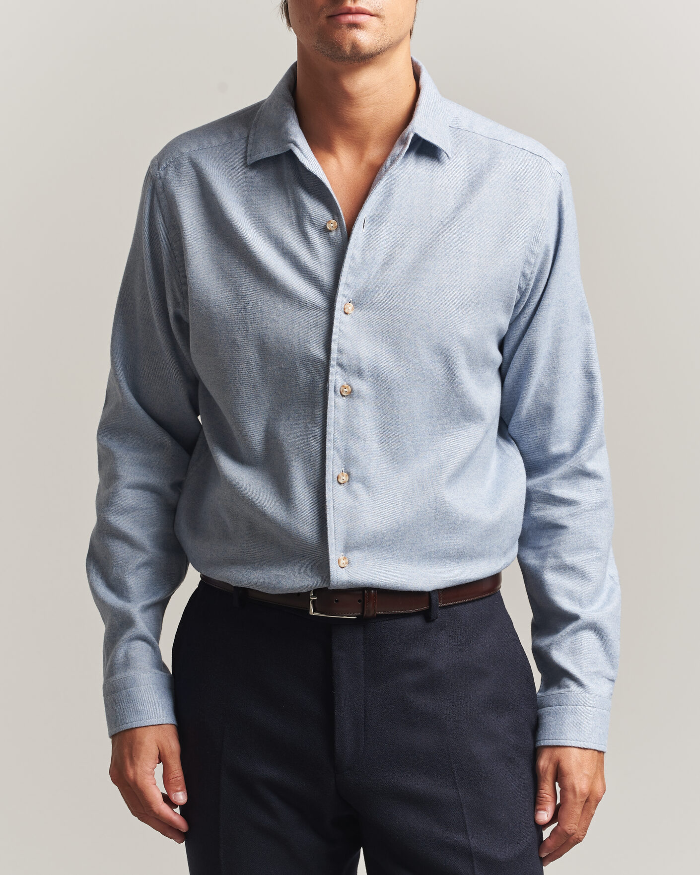 Homme | Chemises | Eton | Casual Fit One Piece Collar Flannel Shirt Light Blue