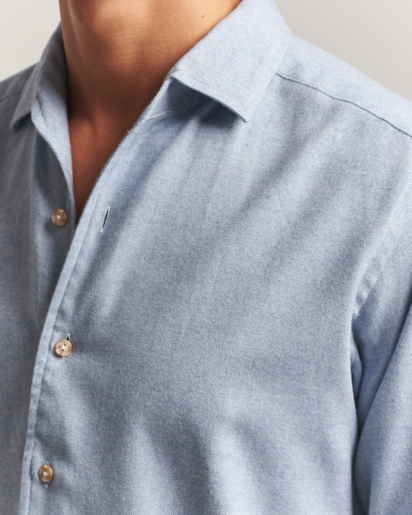 Homme | Chemises | Eton | Casual Fit One Piece Collar Flannel Shirt Light Blue